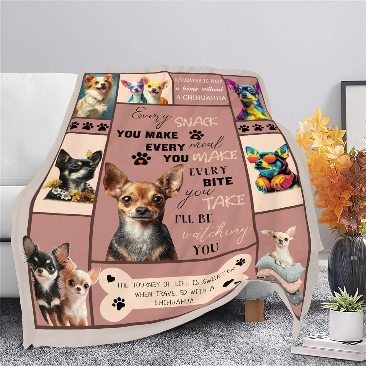Chihuahua Throw Blanket Chihuahua Puppy Stuff Gifts for Dog Lover Kids Girls Boys Adults Women Men Soft Cozy Warm Plush Fluffy Fuzzy Fleece Blanket Decor 50''X60''