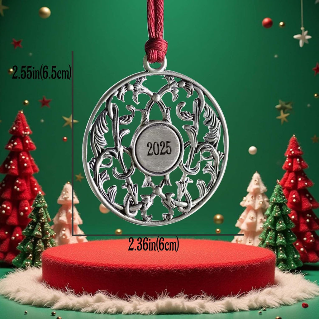 Christmas Ornaments 2025,Xmas Keepsake Pendant, Christmas Tree Ornament Handcrafted Metal DIY Hanging Craft Collectibles for Xmas Trees Home Party Party Gifts (Circle)