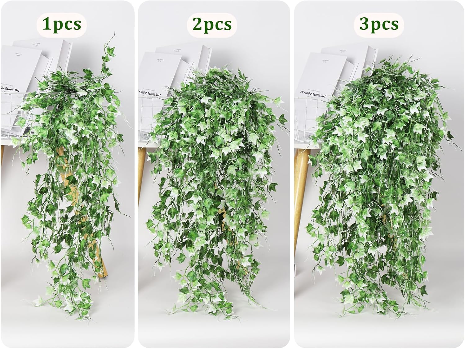 RECUTMS Artificial Hanging Plant - Faux Ivy Vine With White UV Resistant Leaves for Room, Office, Wall Decor (White)