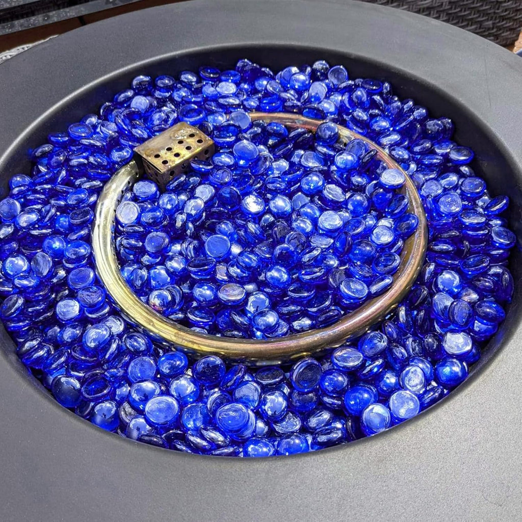 Skyflame 10-Pound Fire Glass Beads for Fire Pit Fireplace, 1/2-Inch Size Royal Cobalt Blue Luster Decorative Blended Fireglass Drops for Landscaping
