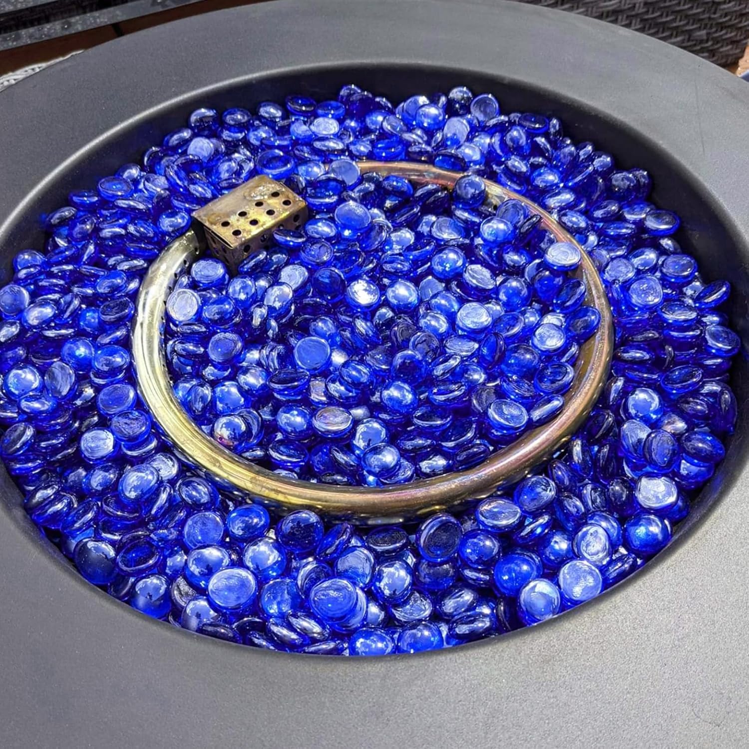 Skyflame 10-Pound Fire Glass Beads for Fire Pit Fireplace, 1/2-Inch Size Royal Cobalt Blue Luster Decorative Blended Fireglass Drops for Landscaping