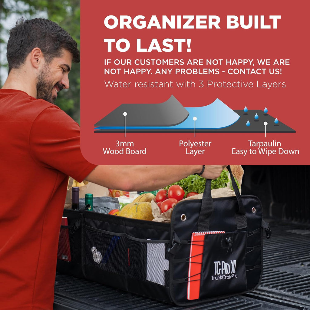 TRUNKCRATEPRO XL Premium SUV, Truck, Car Trunk Organizer With Expandable Compartments - Lightweight Foldable Cargo Organizer