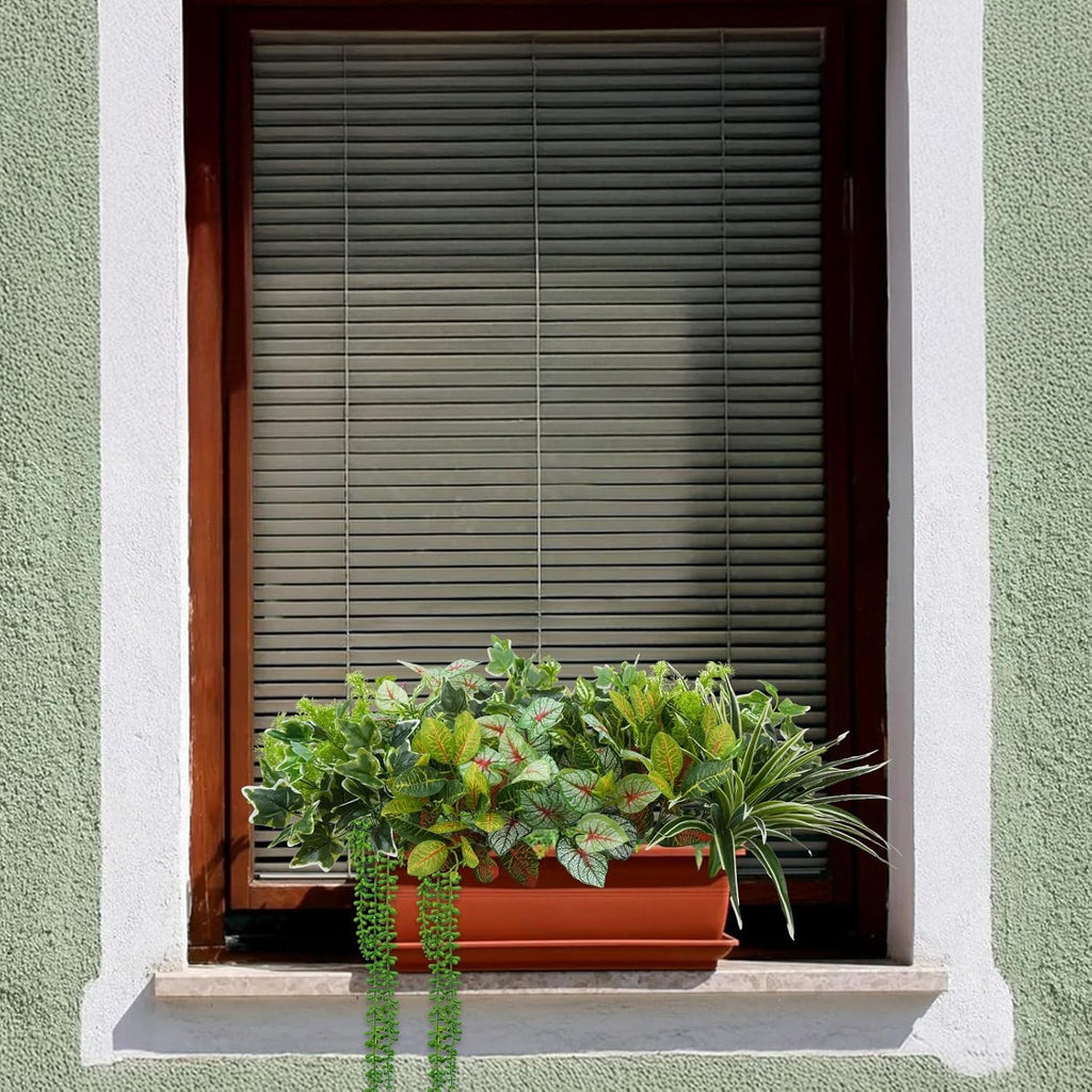 GTIDEA 17 Bundles Outdoor Artificial Plants UV Resistant Fake Greenery Stems Faux Shrubs for Indoor Outside Hanging Front Porch Patio Garden Window Box Home Decor