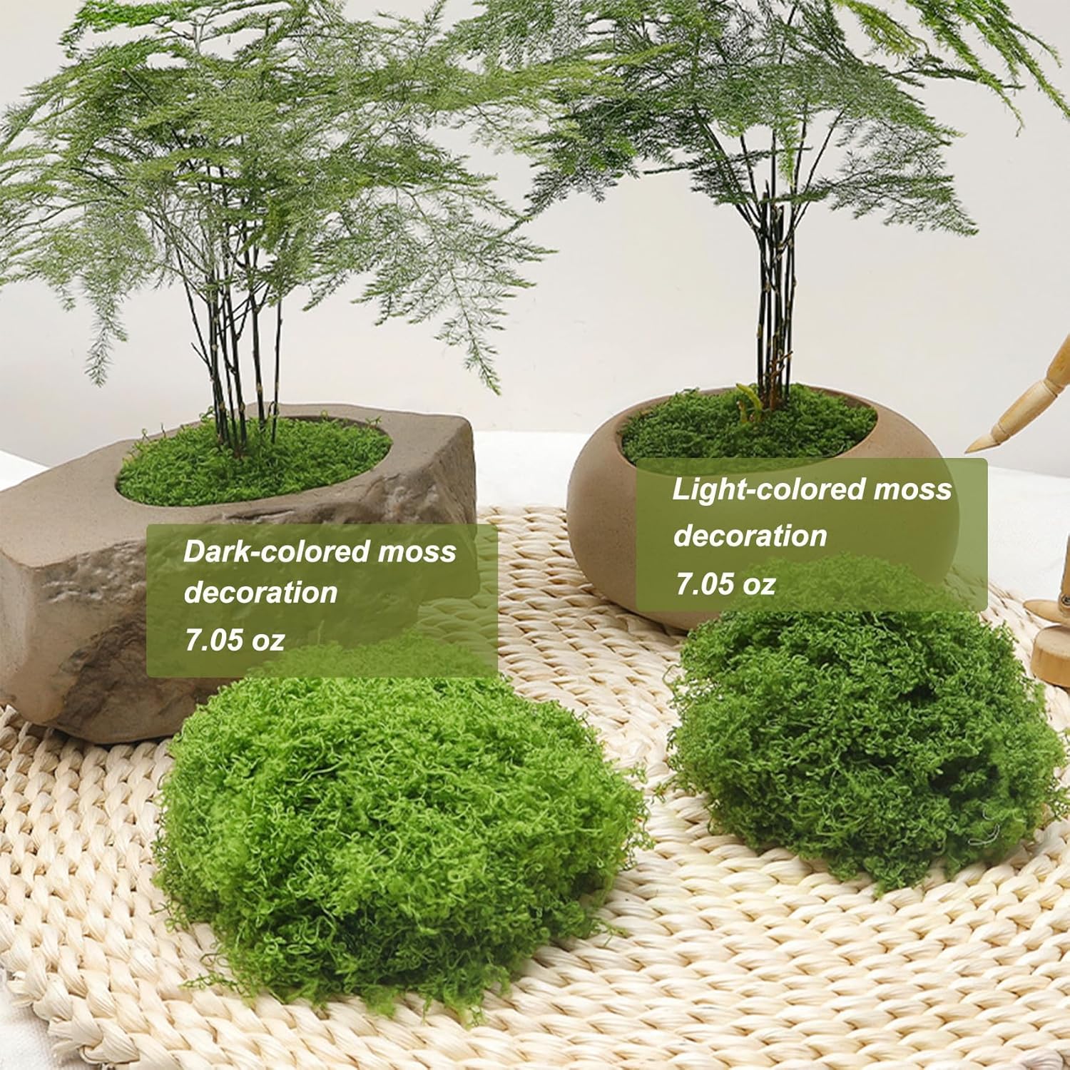 Fake Green Moss 7.05 oz Artificial Moss for Crafts Potted Plants Indoor, Faux Moss Decor for DIY Decorative Table Centerpieces, Glass Containers, Party Wedding & Fairy Garden Floral (Light Green)