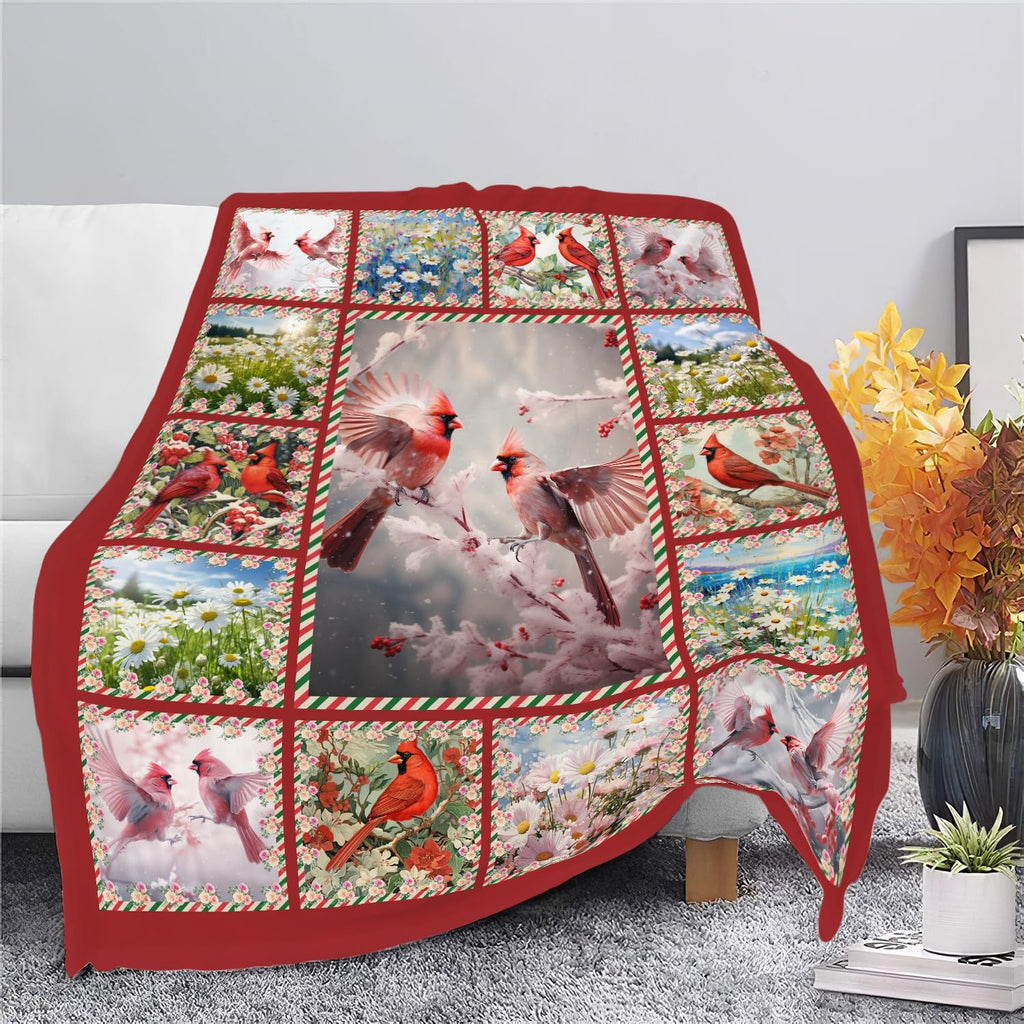 Cardinal Blanket Red Birds Throw Blanket Gifts for Women Men Boys Girls Kids Adults Super Soft Cozy Plush Fluffy Fuzzy Fleece Blanket Home Decor 40''X50''