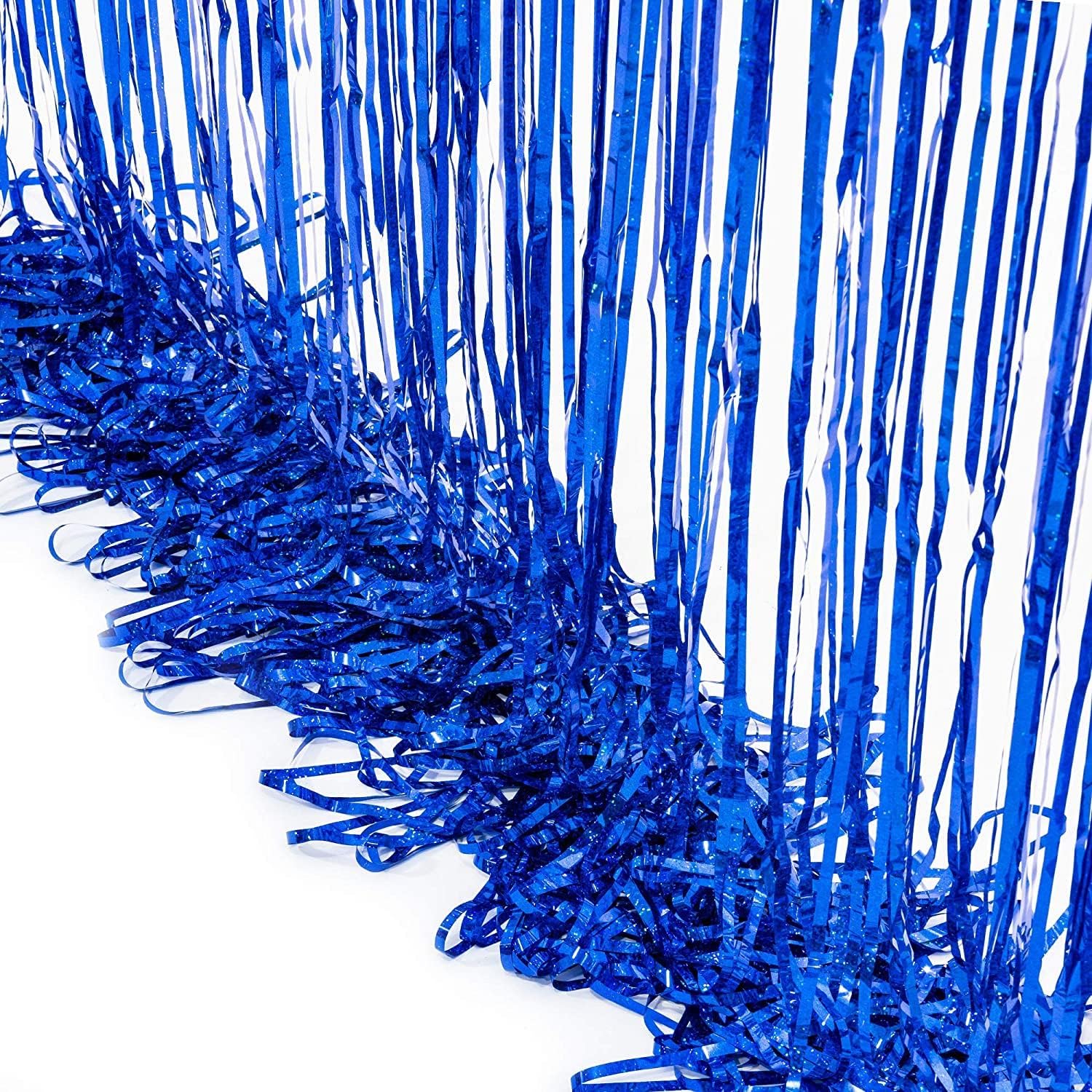 BRAVESHINE Blue Tinsel Foil Fringe Curtains - 2Pcs 3.2x8.2 ft Metallic Holidays Photo Backdrop for Boys Men Birthdays Homecoming Bachelor Bachelorette Engagement Sea Theme Ramadan Party Decorations