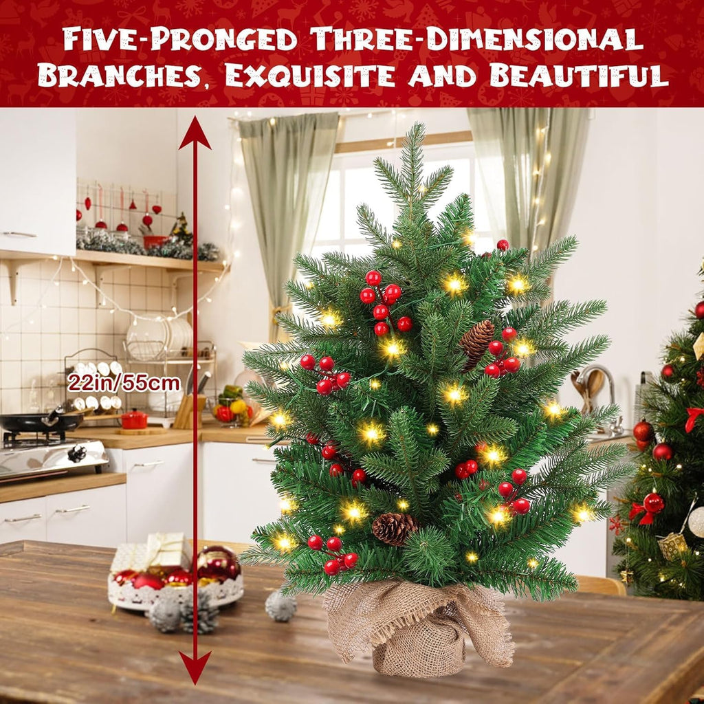 Mini Christmas Tree,20 inch/50CM Small Christmas Tree with Lights with 2M LED Lights,75 Branch Tips,for Home Office Christmas Decorations