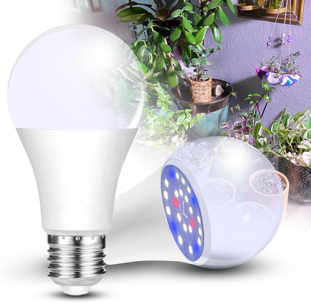 5000K Red Blue Full Spectrum A19 LED Grow Light Bulbs, E26 12W Sun Plant Light Bulb 100w Equivalent, Balanced Spectrum for Flowers, Seed Starting, Indoor Growing, Greenhouse, 2pack