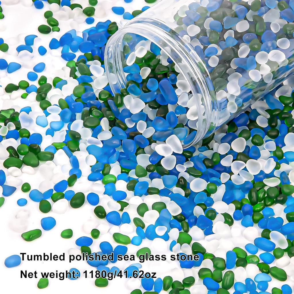 QEQEKAKA Sea Glass Stones for Crafts About 2.75LB (1180g/41.62oz Glass Pebbles Gemstones Bulk for Beaching Wedding DIY Decoration Aquarium Turtle Tank Vase Filler