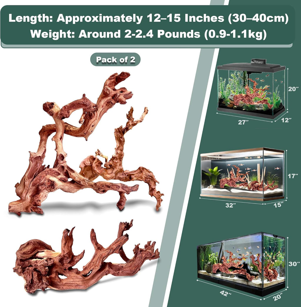 Natural Wood Driftwood for Aquarium Fish Tank Decor,Assorted Driftwood Trunk Branch for Reptile Tank Decor (COL-SHM Driftwood Medium (12 to15 Inch)-Pack of 2)
