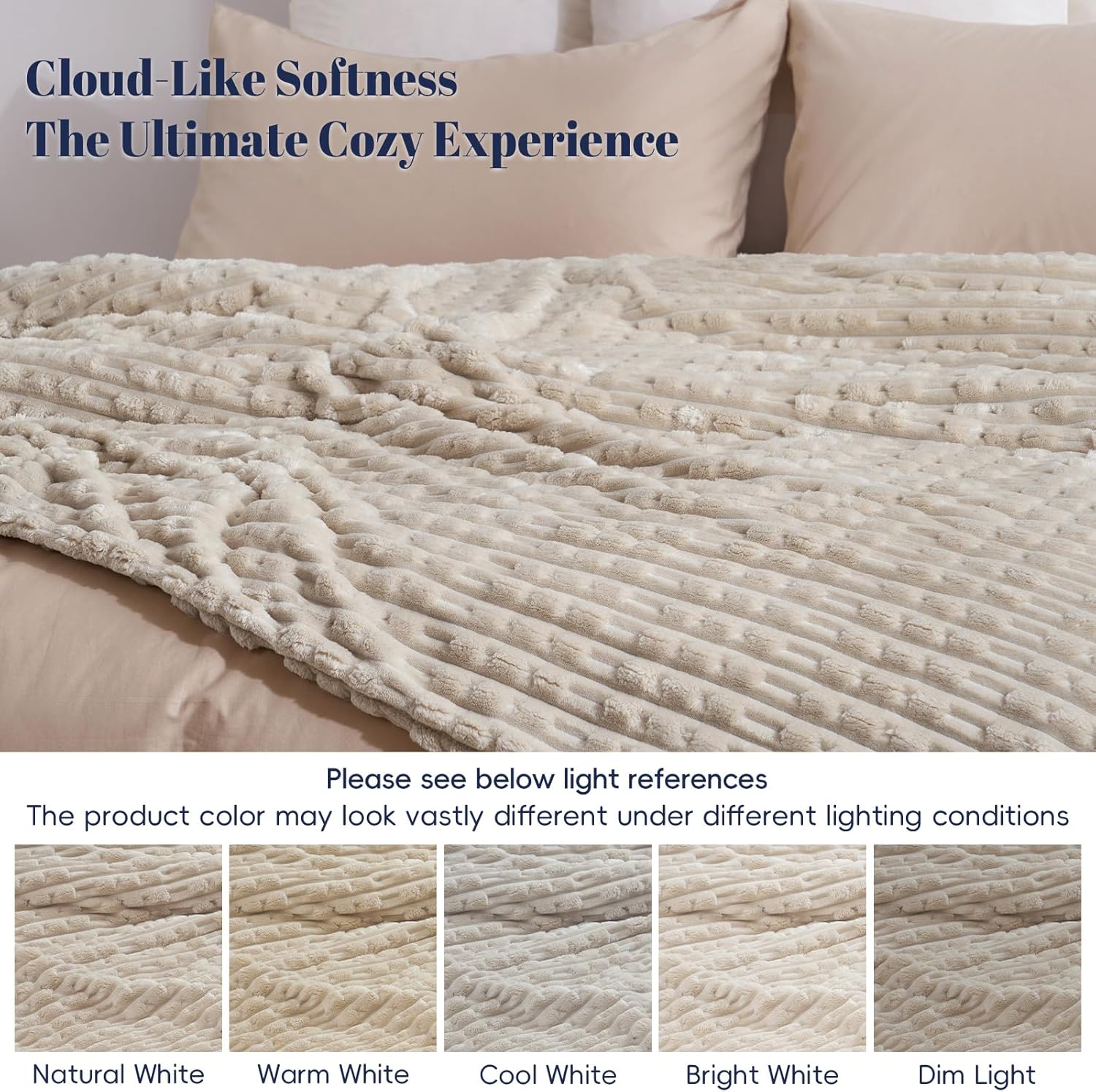 PHF Ultra Soft Flannel Fleece Blanket King Size, Lightweight 3D Jacquard Fleece Blanket, No Shedding, No Pilling, Luxury 340GSM Aesthetic Fluffy Cozy for Bed Room Decor, 108"x90", French Oak