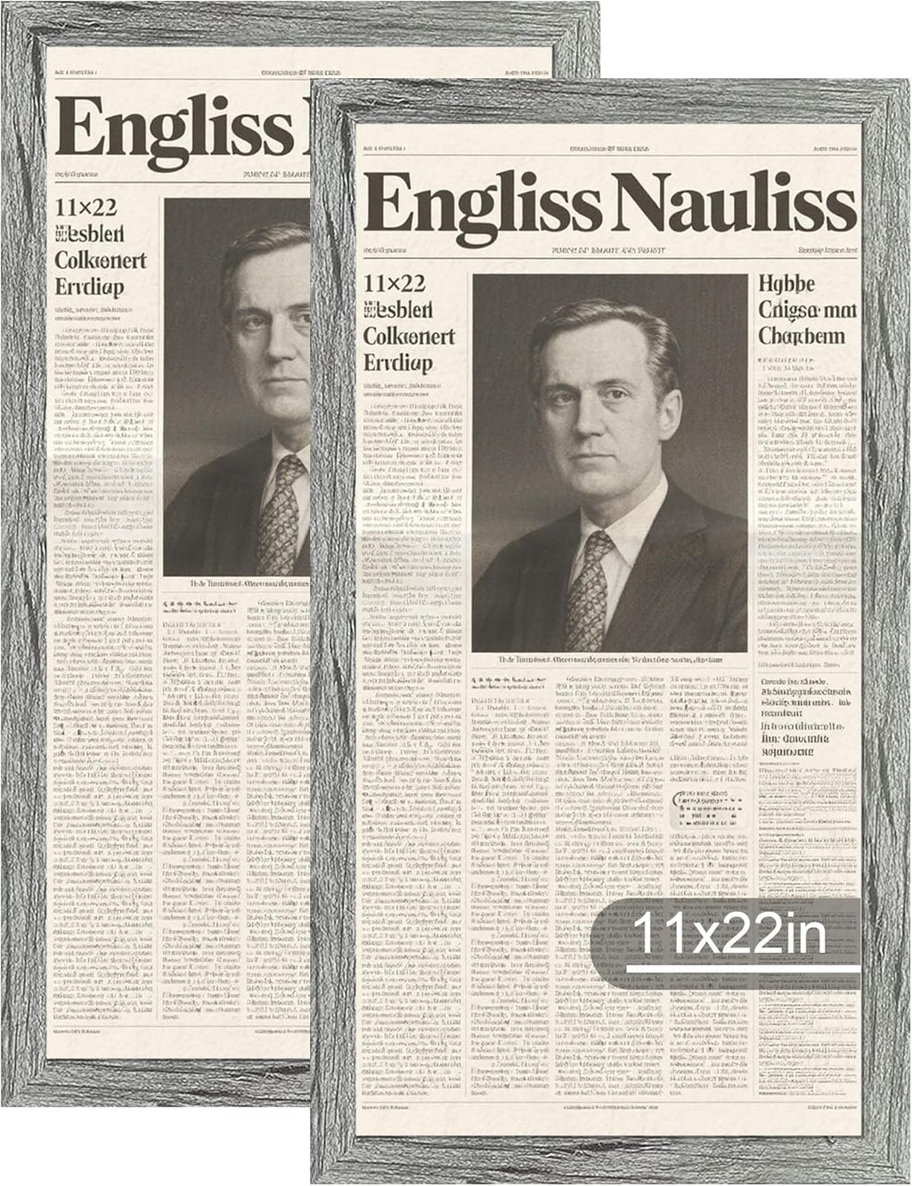 11x22 Newspaper Frame 2 Packs, Real Glass and Grey Wood Frame, Display Panoramic 11 x 22 Magazine Frames - Horizontal or Vertical Wall Mounting
