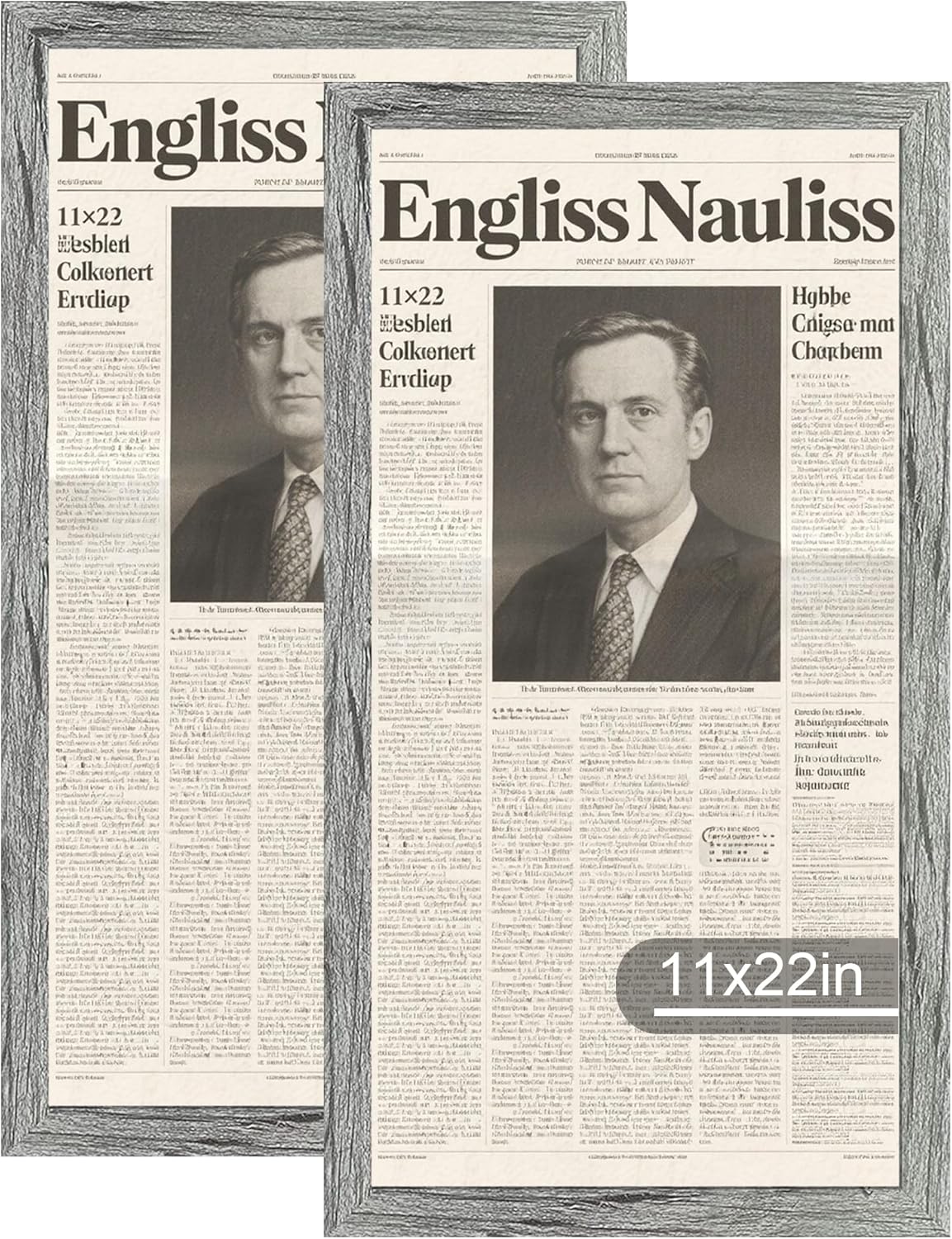 11x22 Newspaper Frame 2 Packs, Real Glass and Grey Wood Frame, Display Panoramic 11 x 22 Magazine Frames - Horizontal or Vertical Wall Mounting
