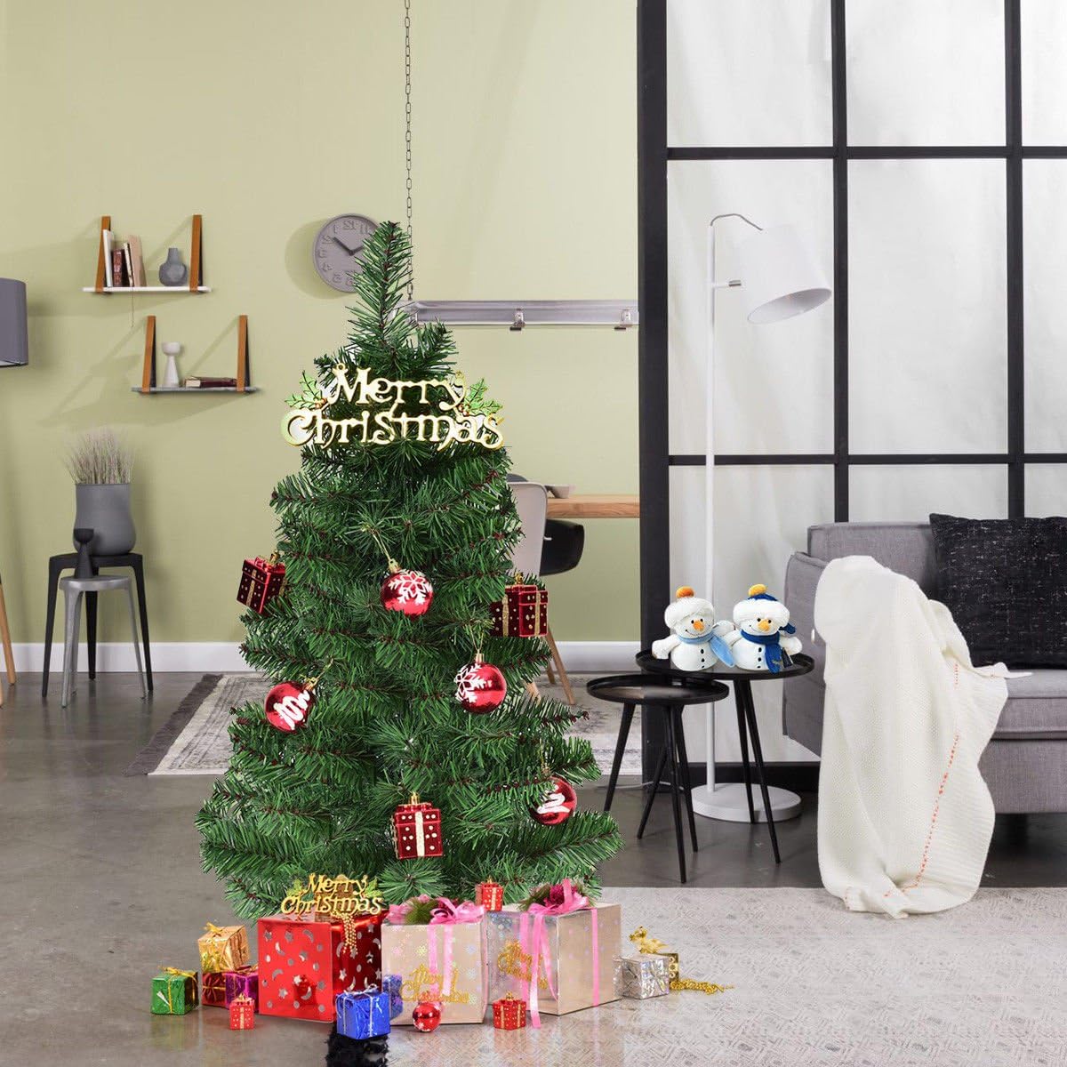 Goplus 3ft Tabletop Mini Christmas Tree, Artificial Small Christmas Tree with 96 PVC Branch Tips, Cloth Bag Base, Green Spruce Xmas Tree for Home, Office Decoration, No Assembly Required