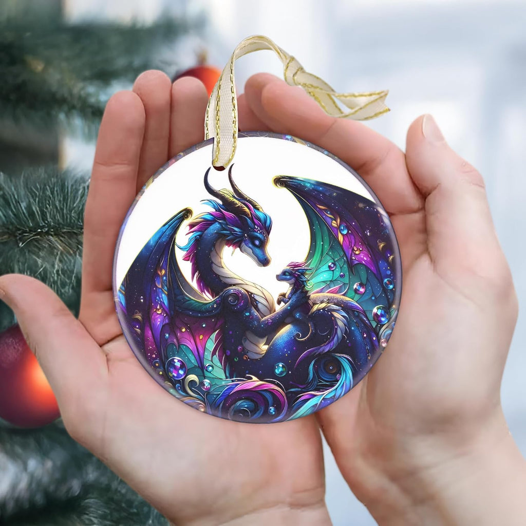 Dragon 2025 Christmas Tree Ornaments - Round Ceramic, Holiday Decor, Beautiful Gift Idea for Christmas Decorations