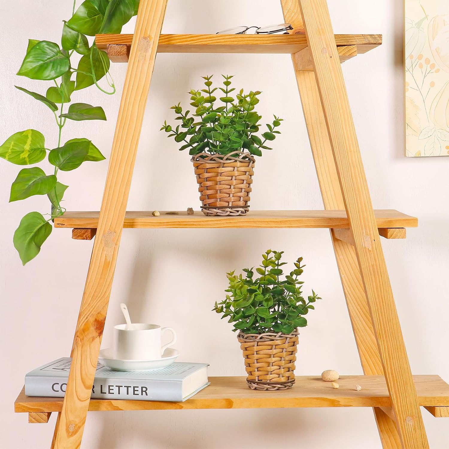 2 Pack Small Fake Plants Eucalyptus Potted Artificial Plant for Table,Bathroom,Farmhouse, Home Décor