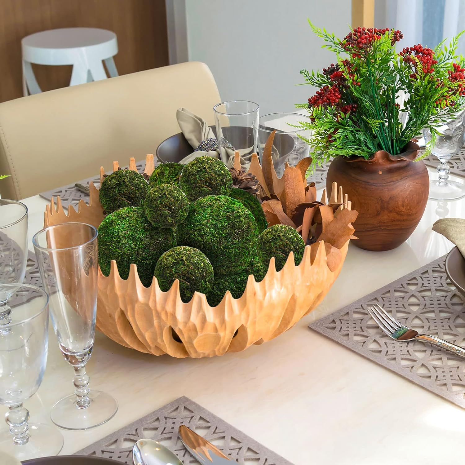 Yunsailing 36 pcs Moss Decorative Ball Natural Green, Handmade Moss Ball Spheres, Vase Fillers for Christmas Garden Home Wedding Party Decoration, 4 Sizes
