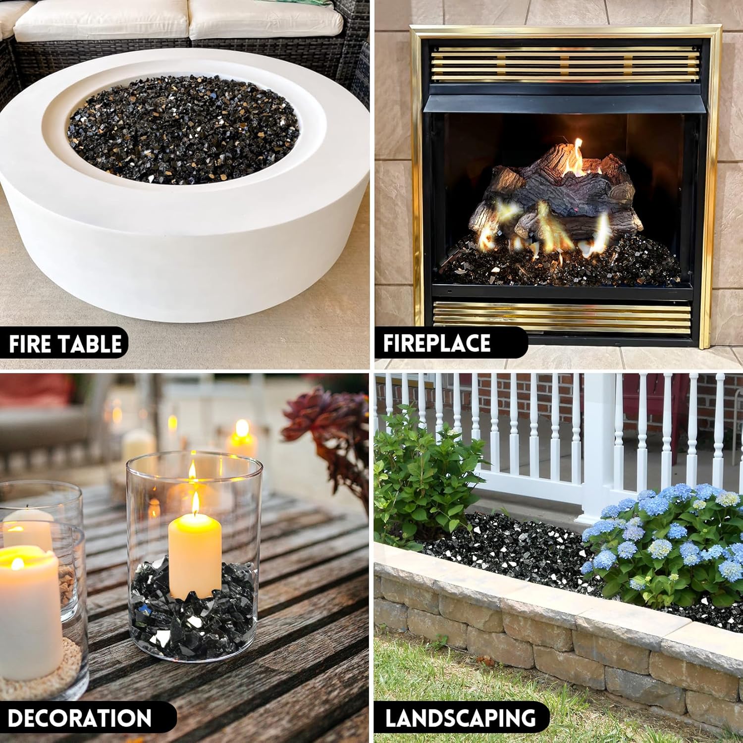 GasSaf 1/4 Inch Fire Glass Reflective Tempered Fireglass Cut Crushed FireGlass for Fire Pit, Fireplace, Replaces Existing Gas Logs & Lava Rocks (20 Pound)(Black Reflective)
