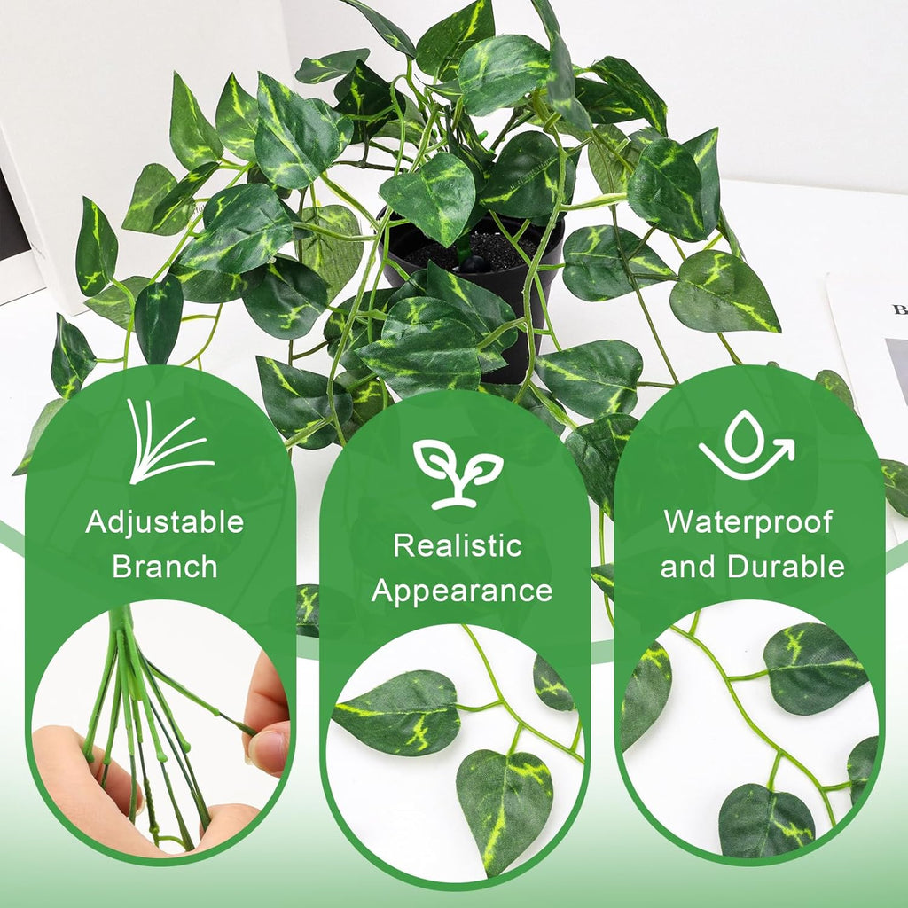 Folmywy 2 Pack Artificial Hanging Plants Vines with Pot Fake Greenery Potted Plant Ivy Leaves Garland Decoration for Shelf Living Room Bedroom Garden Wedding Party Indoor Outdoor