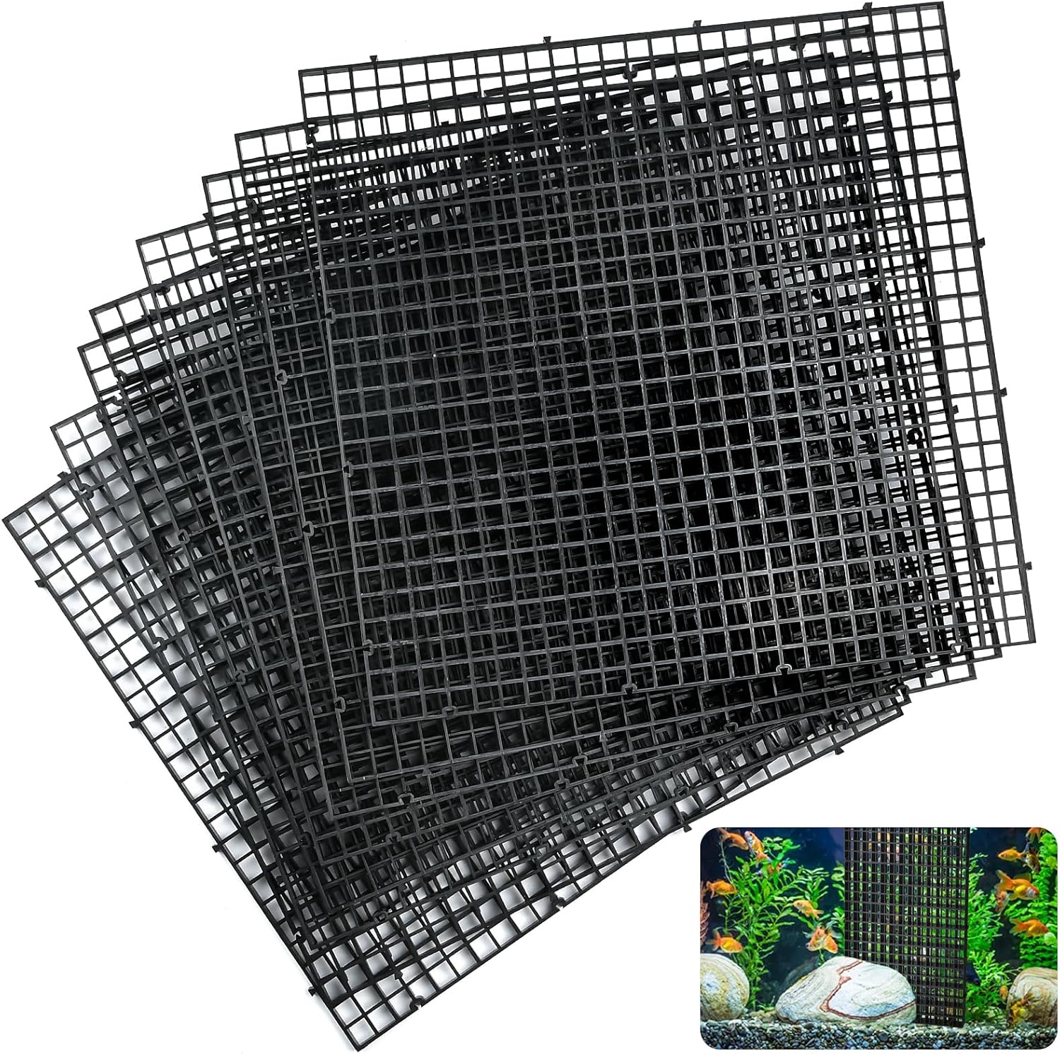 Supkiir 14pcs Aquarium Fish Tank Divider, Plastic Grate Isolation Board Partition, Black Aquarium Filter Bottom Tray Egg Crate Light Diffuser Grid Panel
