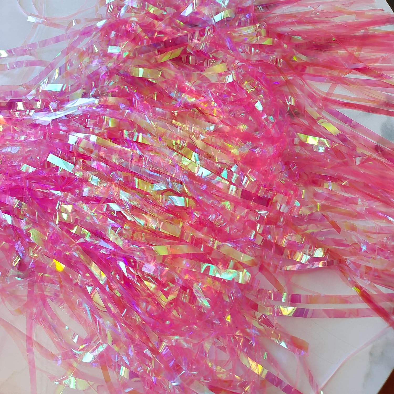 BRAVESHINE Clear Pink Streamers Party Decorations Iridescent Foil Fringe Backdrop - 2 Pack 3.2 x 6.5 ft Holographic Tinsel Curtain Party Photo Backdrop for Valentine’s Girl Birthdays Engagement Decor