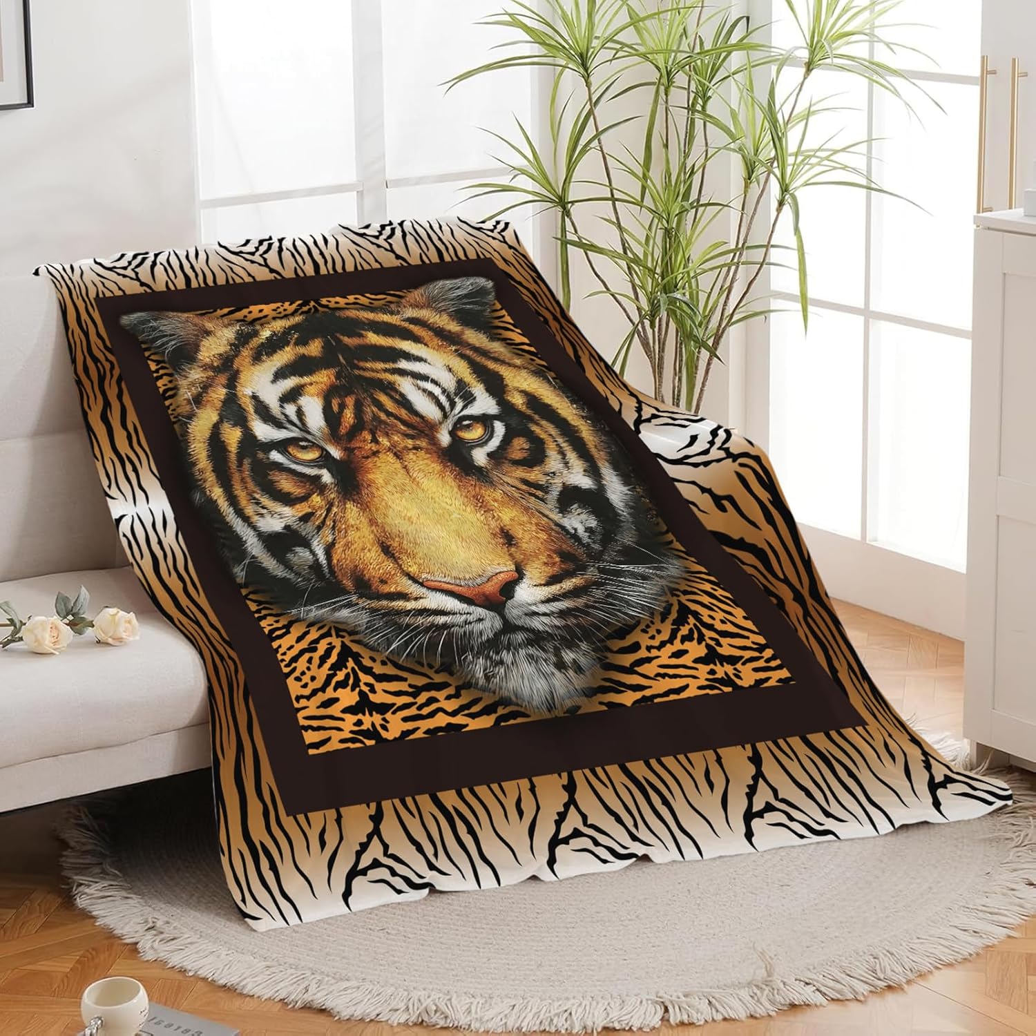 Tiger Throw Blanket Tiger Stuff Gifts for Kids Girls Boys Adults Women Men Soft Cozy Warm Plush Fluffy Fuzzy Fleece Blanket Decor 60''X80''