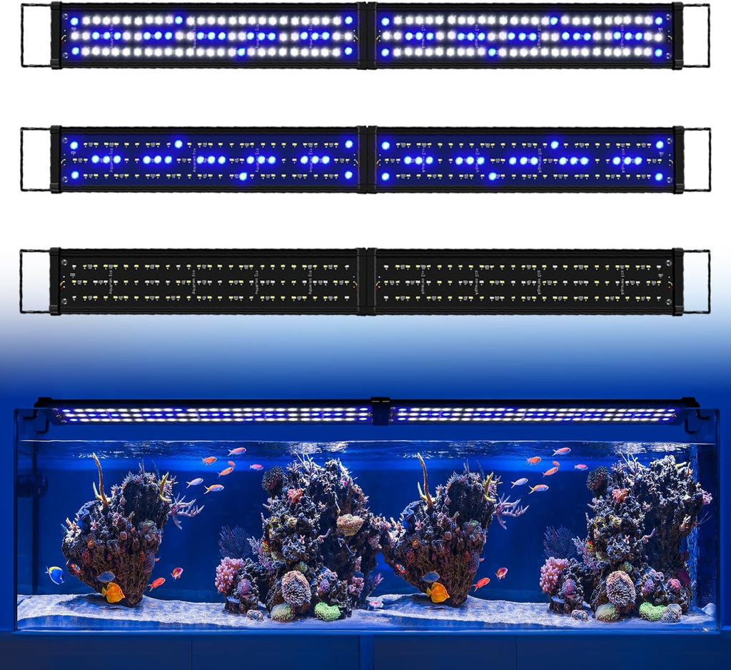KZKR Aquarium LED Fish Tank Light 16-84 inch Remote Control Hood Lamp for Freshwater Saltwater Marine Full Spectrum Blue and White Decorations Light (Blue and White 48-60 inch)