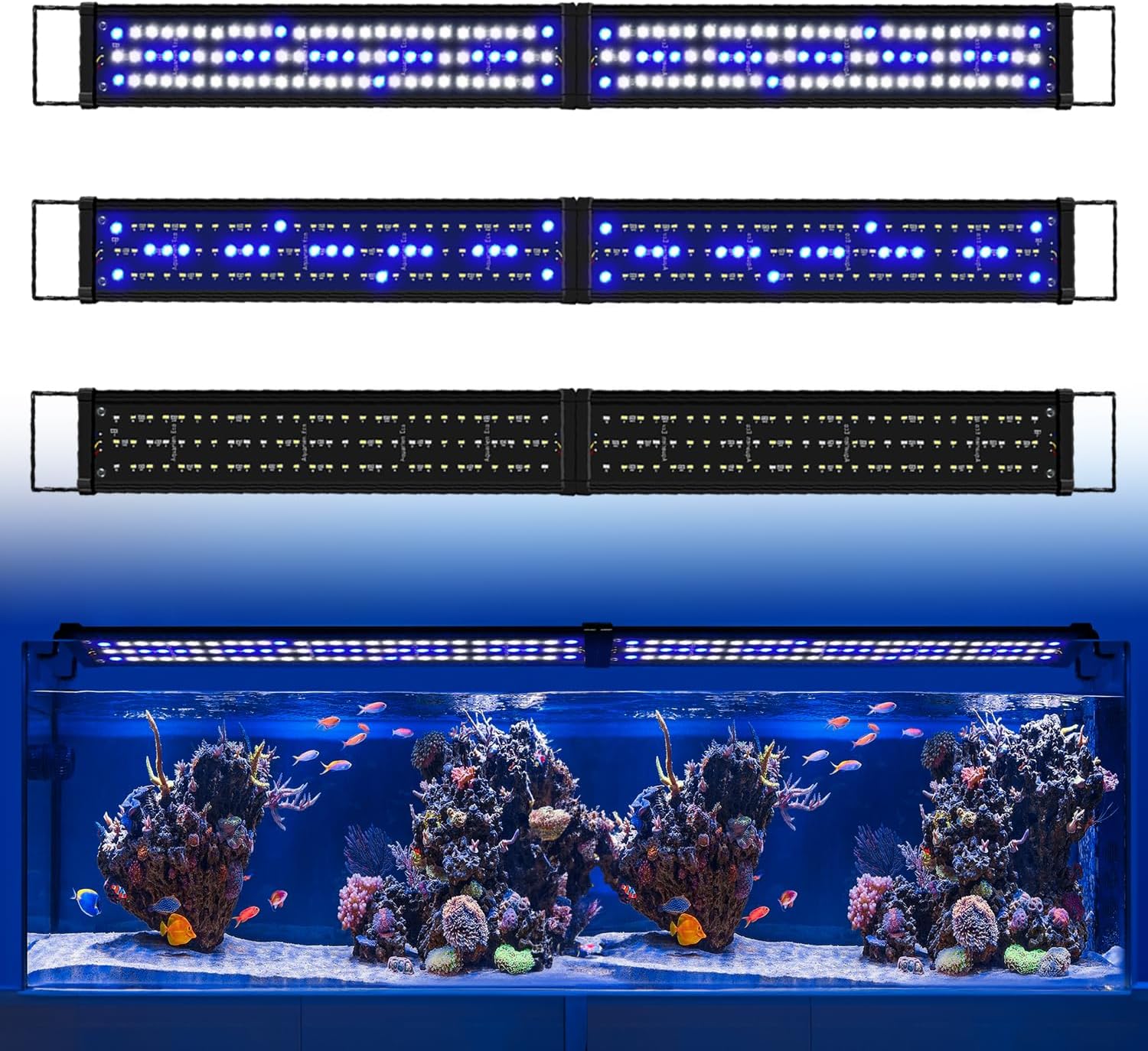 KZKR Aquarium LED Fish Tank Light 16-84 inch Remote Control Hood Lamp for Freshwater Saltwater Marine Full Spectrum Blue and White Decorations Light (Blue and White 48-60 inch)