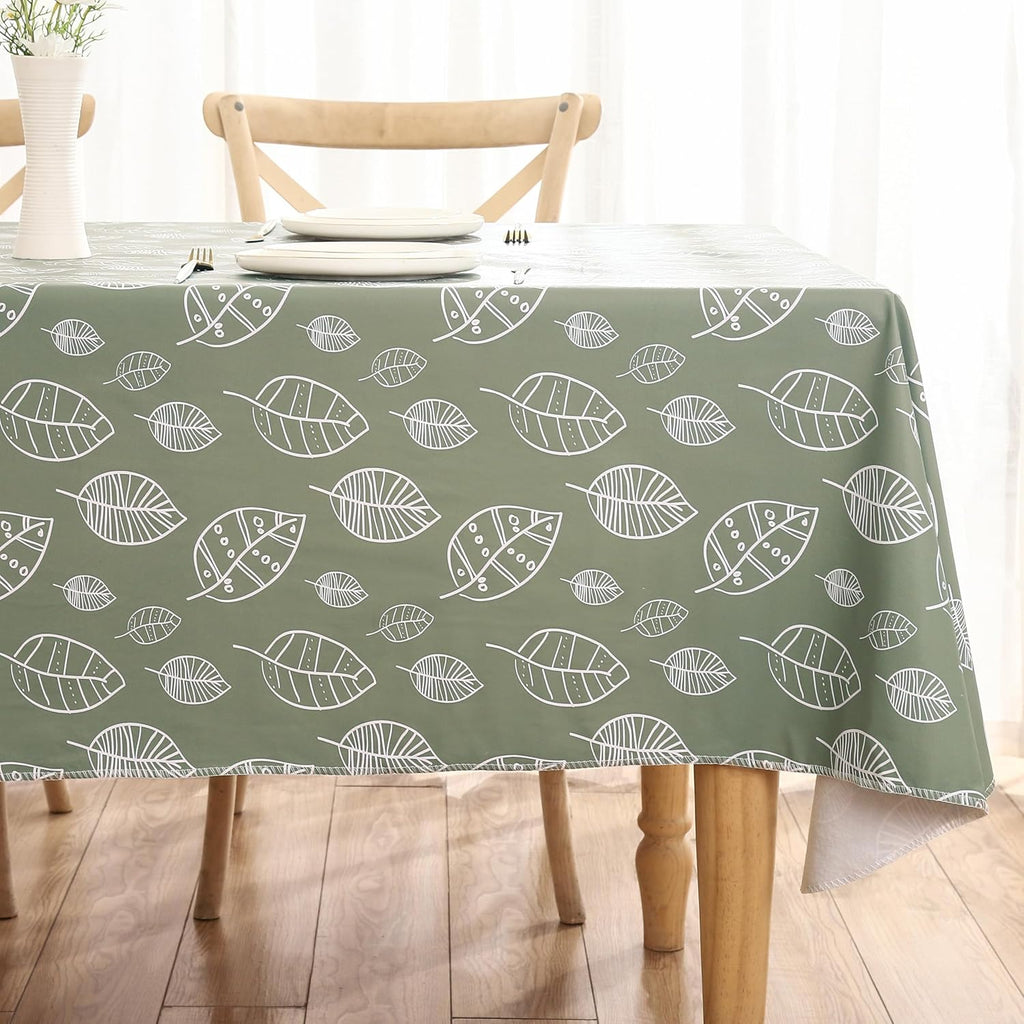 Walrus Heavy Duty Vinyl Tablecloth with Flannel Backing Waterproof Oil-Proof Plastic Table Cloth Stain-Resistant Wipeable Rectangle or Square Table Cover for Indoor and Outdoor (Leaf, 60X102 Inch)