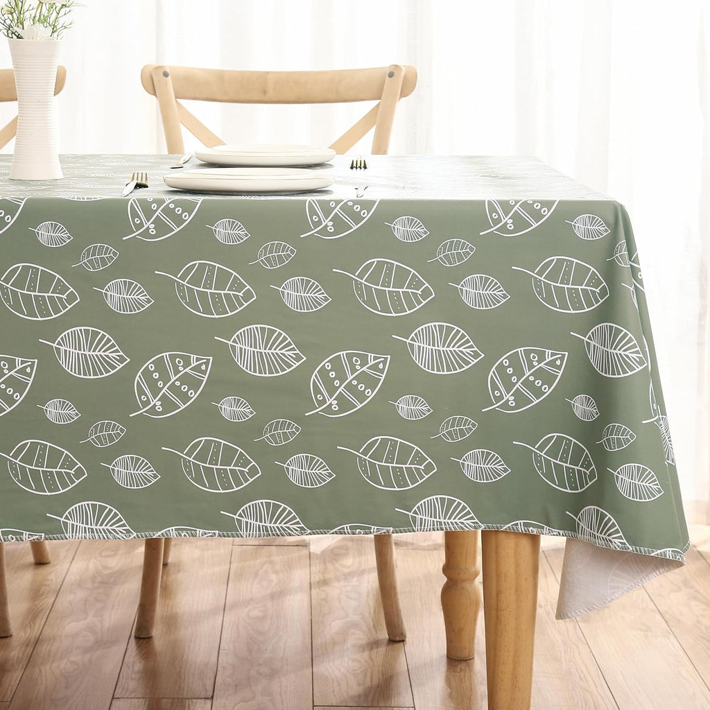 Heavy Duty Vinyl Tablecloth with Flannel Backing Waterproof Oil-Proof Plastic Table Cloth Stain-Resistant Wipeable Rectangle or Square Table Cover for Indoor and Outdoor (Leaf, 60X84 Inch)