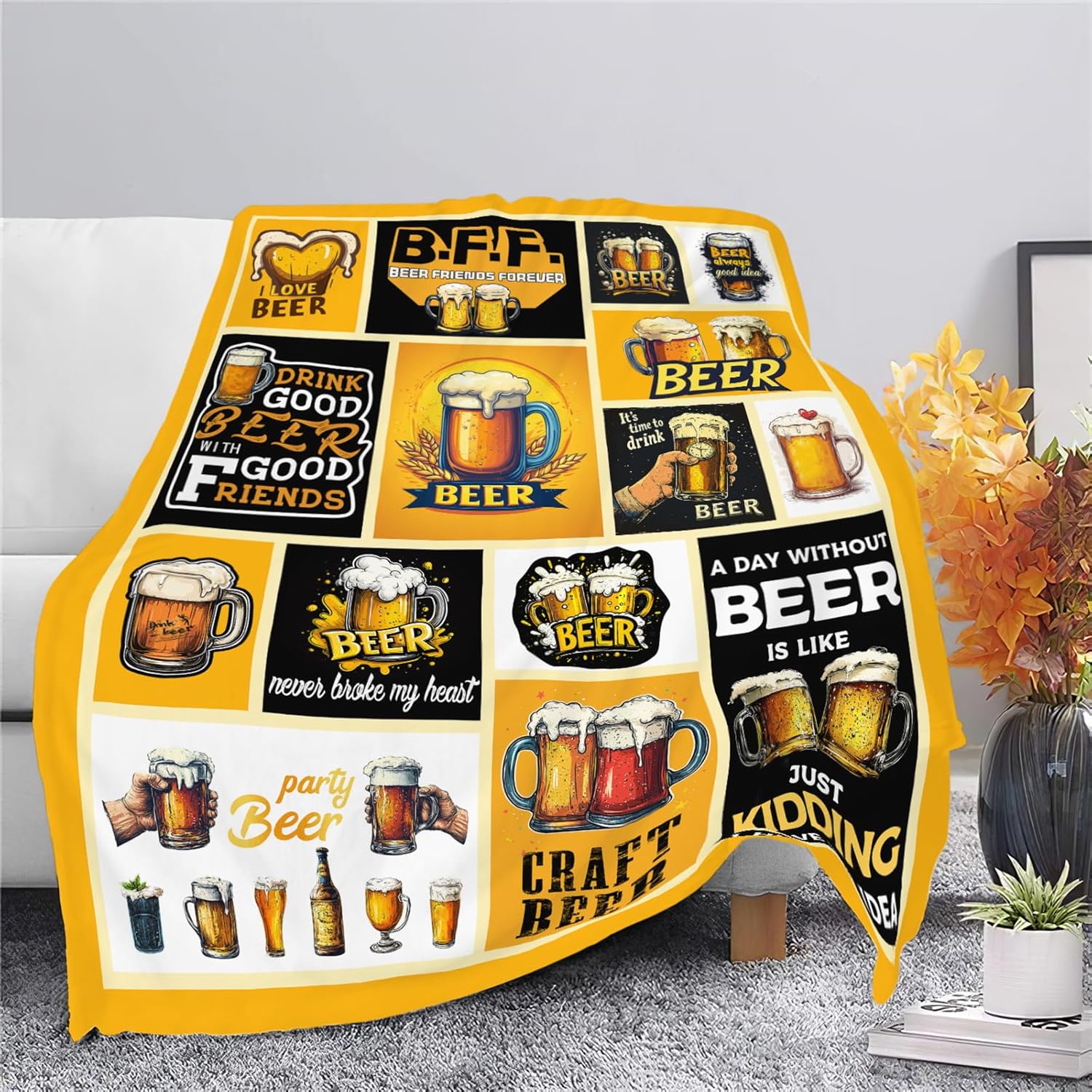 Beer Blanket Drink Beer Throw Blanket Gifts for Adults Women Man Super Soft Cozy Plush Fluffy Fuzzy Fleece Blanket Decor 50''X60''