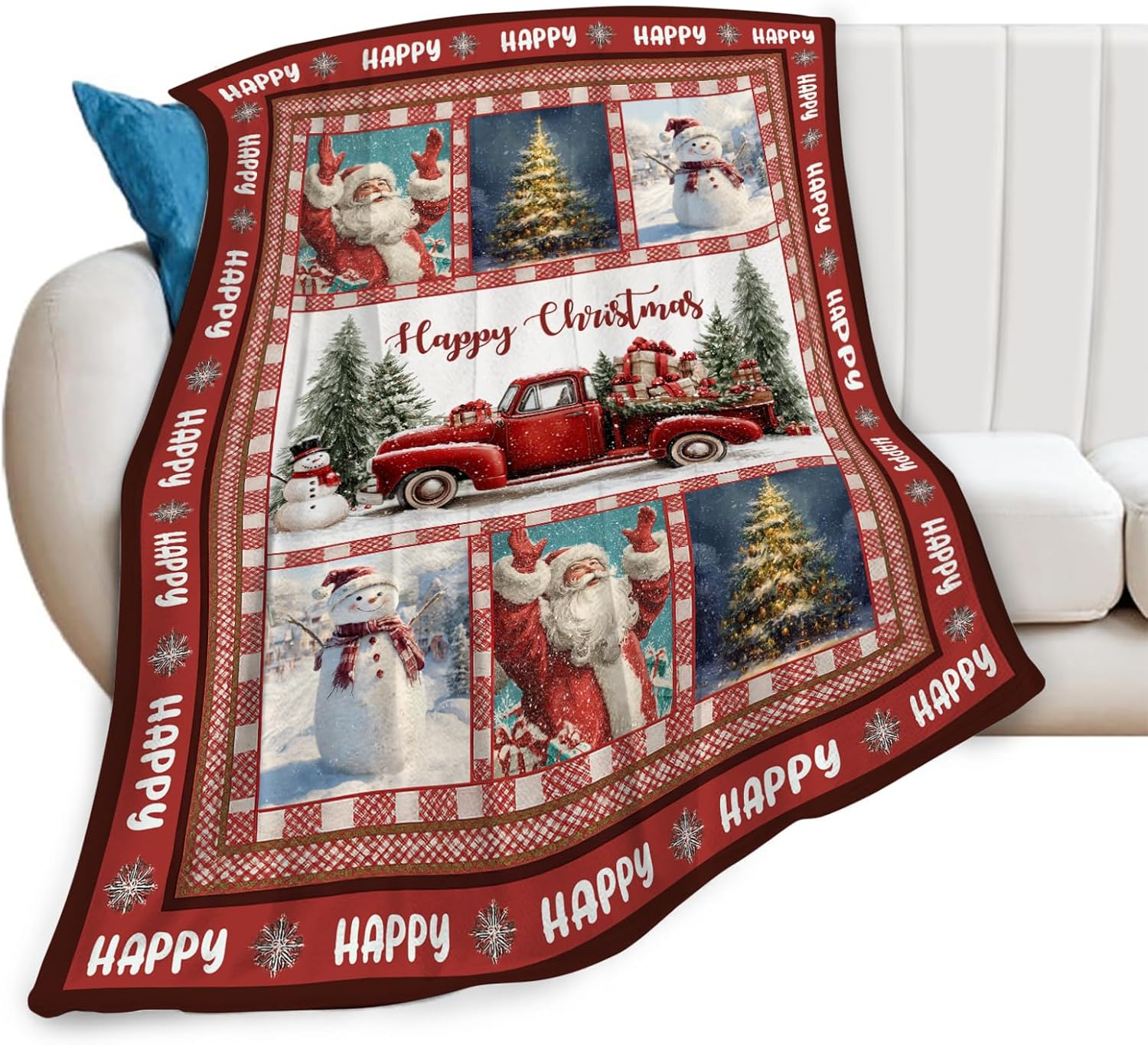 Christmas Santa Claus Blanket Christmas Pleasant Car Tree Throw Blankets Gifts for Girls Boys Kids Soft Cozy Fleece Plush for Couch Sofa Bed 60"x50"
