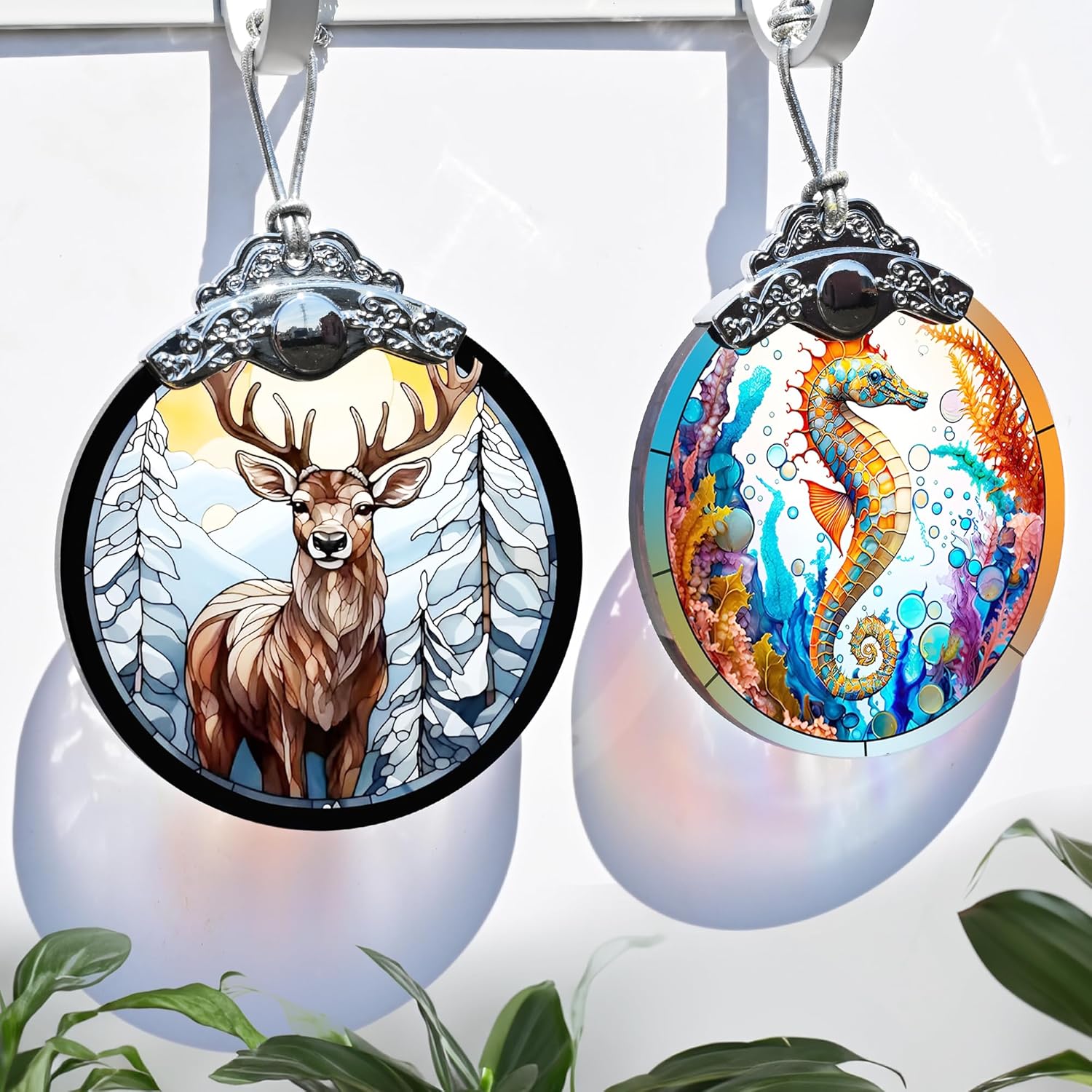 Stained Glass Christmas Ornament, Jocidea Deer Christmas Decorations, Christmas Tree Ornament, Deer Lovers Gifts, Holiday Decor and Xmas Gifts Ideas