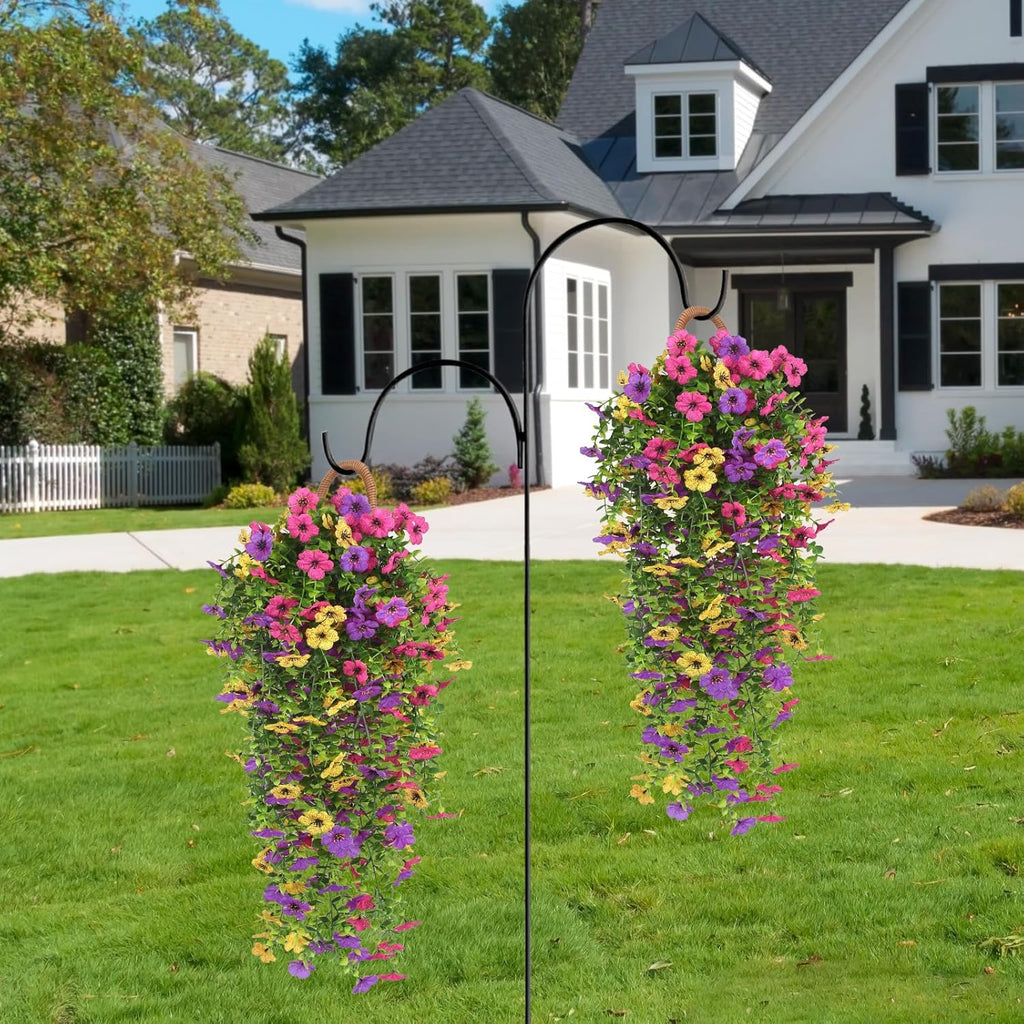 3 PCS Artificial Fake Hanging Flowers Plants with Basket for Spring Outdoor Outside Decoration, UV Resistant Faux Plastic Fabric Flower for Garden Porch Patio Balcony Yard Decor（Mix）