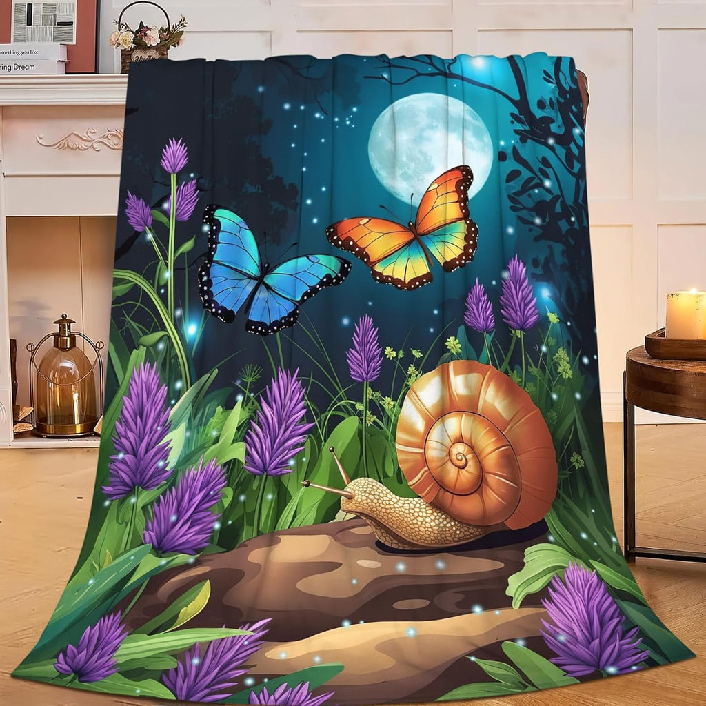 Snail Butterfly Throw Blanket Snails Print Throw Blankets Gifts for Couch Sofa Bed Stuff Decor Soft Cozy Fleece Plush Warm Flannel Bedding for Lover Men Women Boys Girls 60"x80"