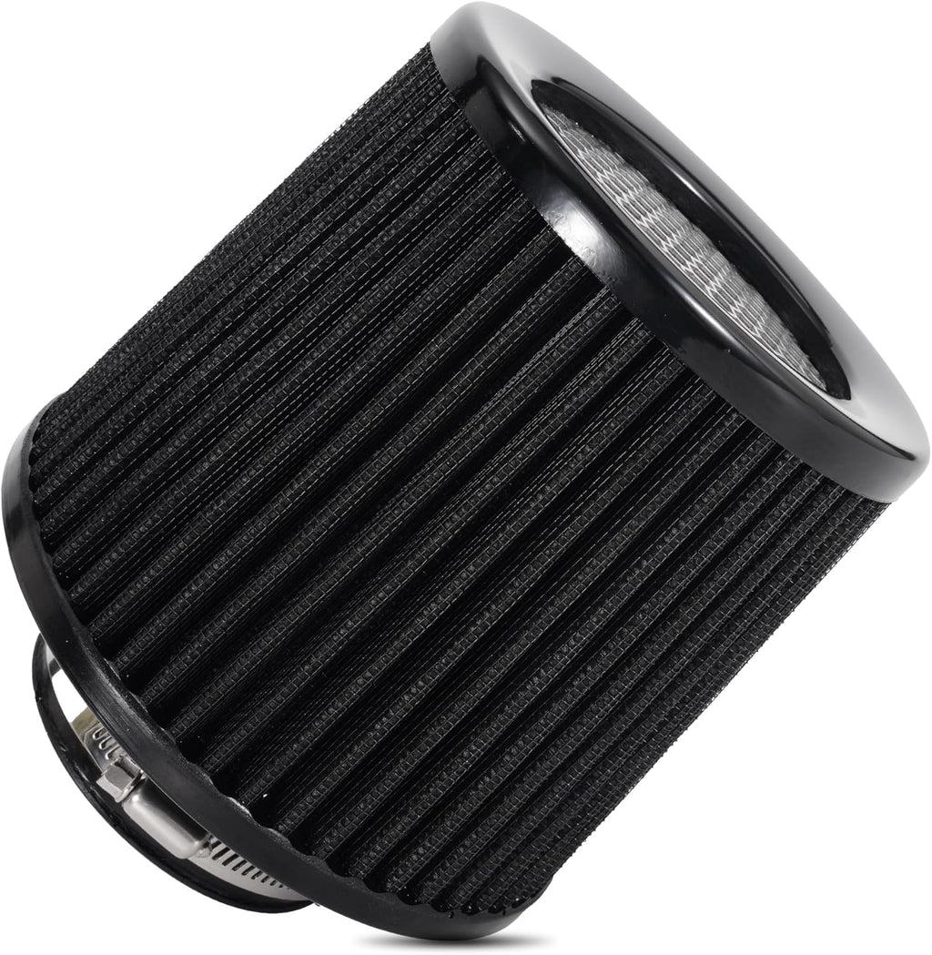 Cold Air Intake Filter High Performance Washable Filter Clamp-On Replacement Air Filter Flange Diameter 3inch/76mm Black
