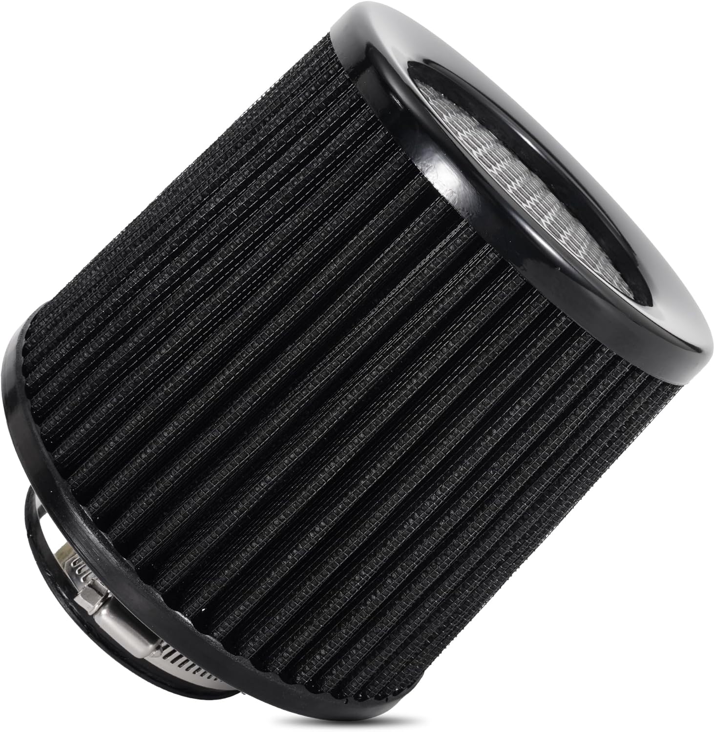 Cold Air Intake Filter High Performance Washable Filter Clamp-On Replacement Air Filter Flange Diameter 3inch/76mm Black