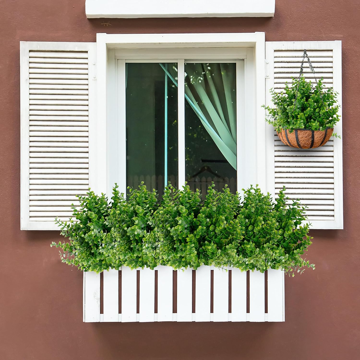 Sggvecsy Artificial Flowers for Outdoors 12 Bundles UV Resistant Boxwood Shrubs Artificial Eucalyptus Fake Plants Faux Plastic Greenery for Farmhouse Garden Indoor Outdoor Home Wedding Decoration