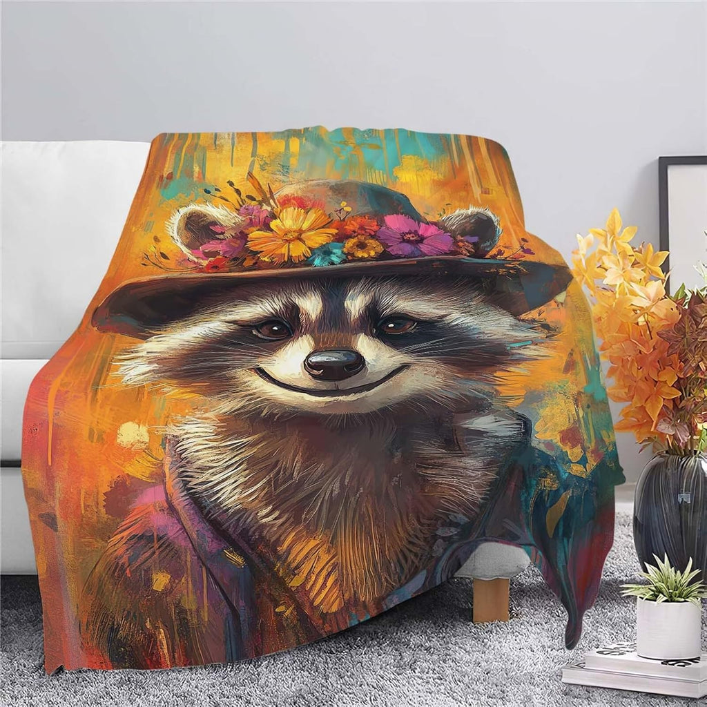 Raccoon Throw Blanket Raccoon Stuff Gifts for Kids Girls Boys Adults Women Man Soft Cozy Warm Plush Fluffy Fuzzy Fleece Blanket Decor 40''X50''
