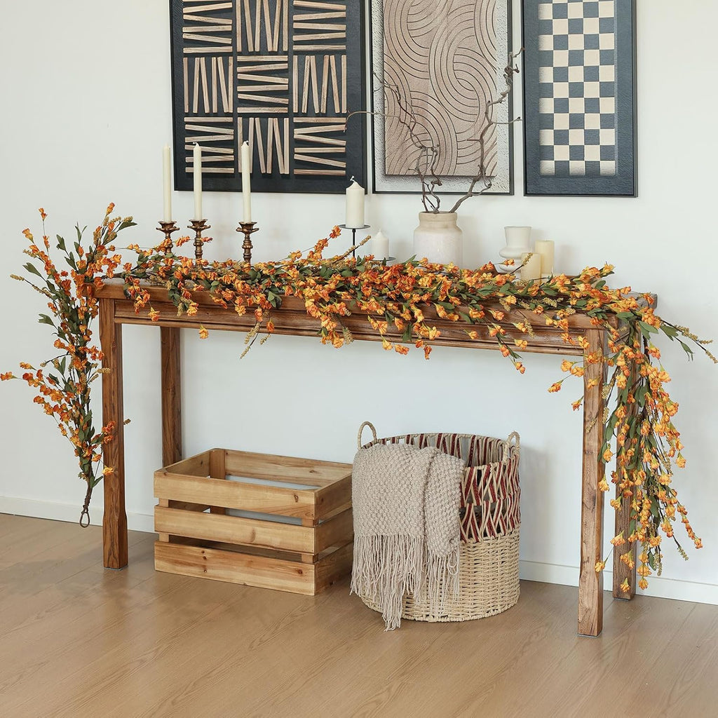 Mizii Fall Garland Artificial Flower Garlands 6 Feet Fake Wildflower Floral Garland Hanging Vines Flowers Decorations for Table Centerpieces Room Wall Fireplace Wedding Fall Decor (Burnt Orange)