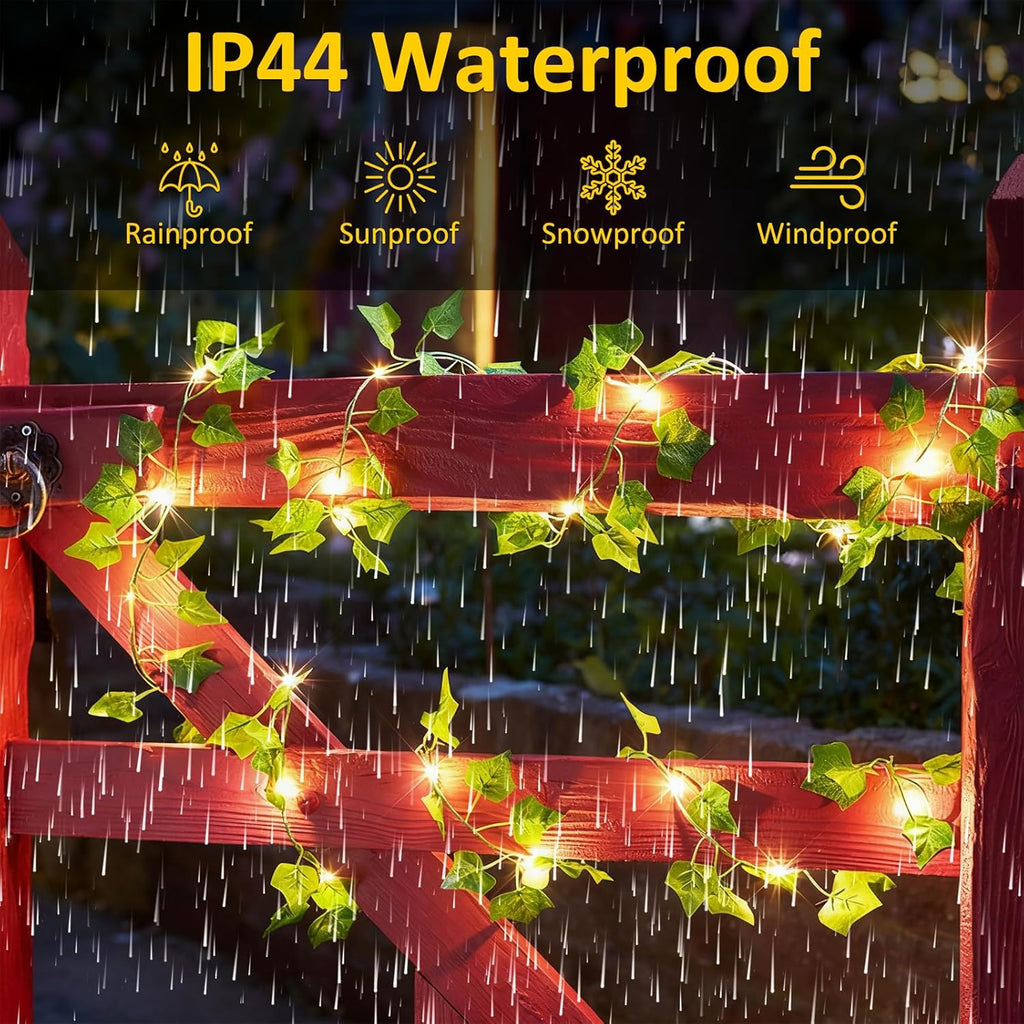 Vine with Fairy Lights Battery Operated, 33Ft 100 LED Ivy String Lights with Remote, Leaf Lights for Bedroom Room Wall Garden Party Wedding Decor (Warm White)