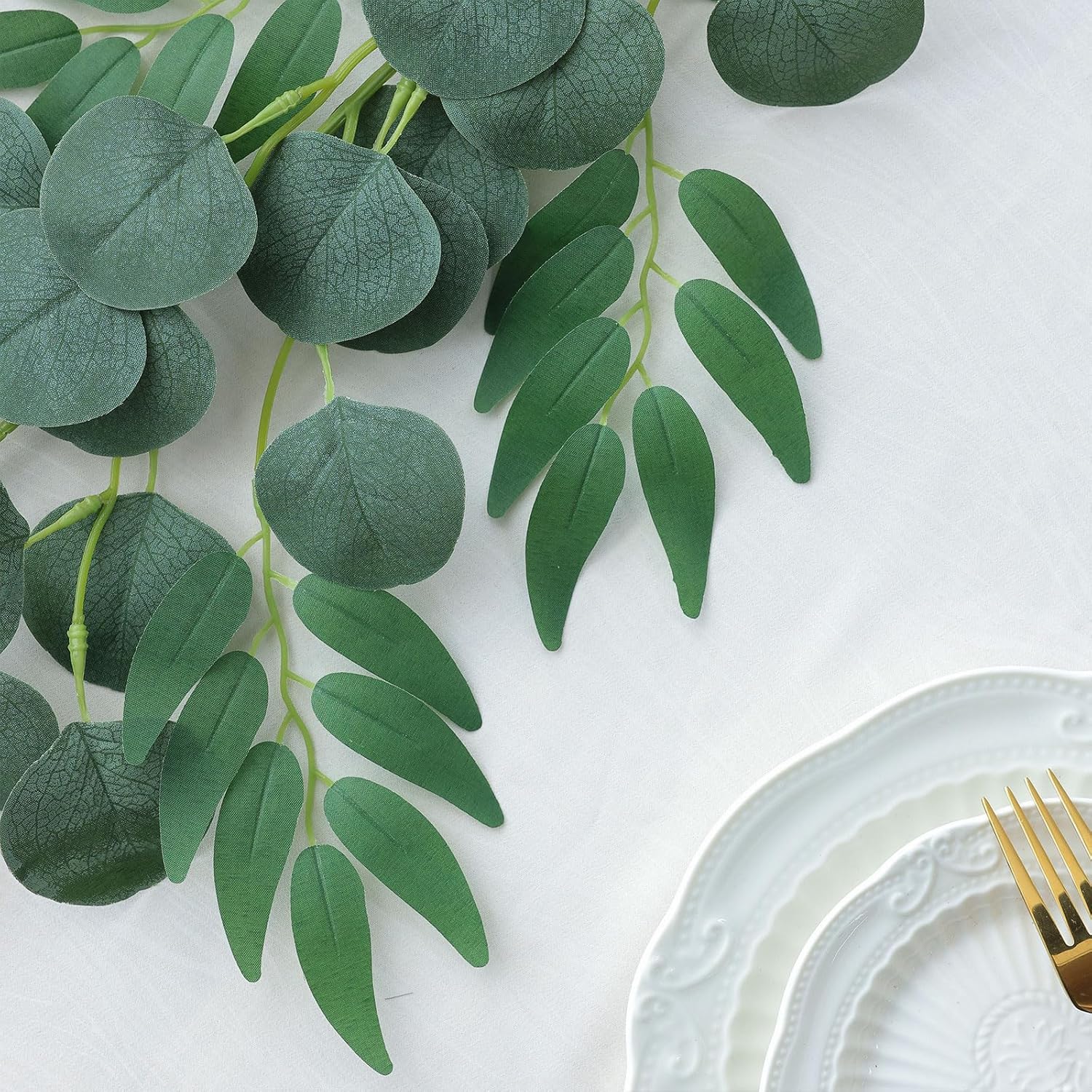 Mizii 2 Strands Artificial Vines Eucalyptus Garland 79" Fake Vine with Silk Green Leaves Faux Hanging Plants Greenery Decorations for Bedroom Table Centerpieces Party Wedding Room Decor (Eucalyptus)