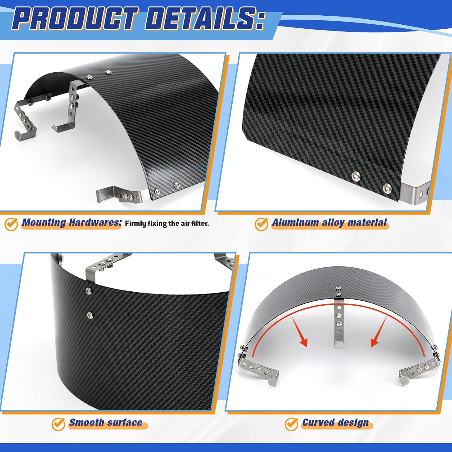 PTNHZ Universal Stainless Steel Air Intake Filter Cover Heat Shield Fits for 2.5-3.5" Cone or Cylinder Filter Carbon Fiber