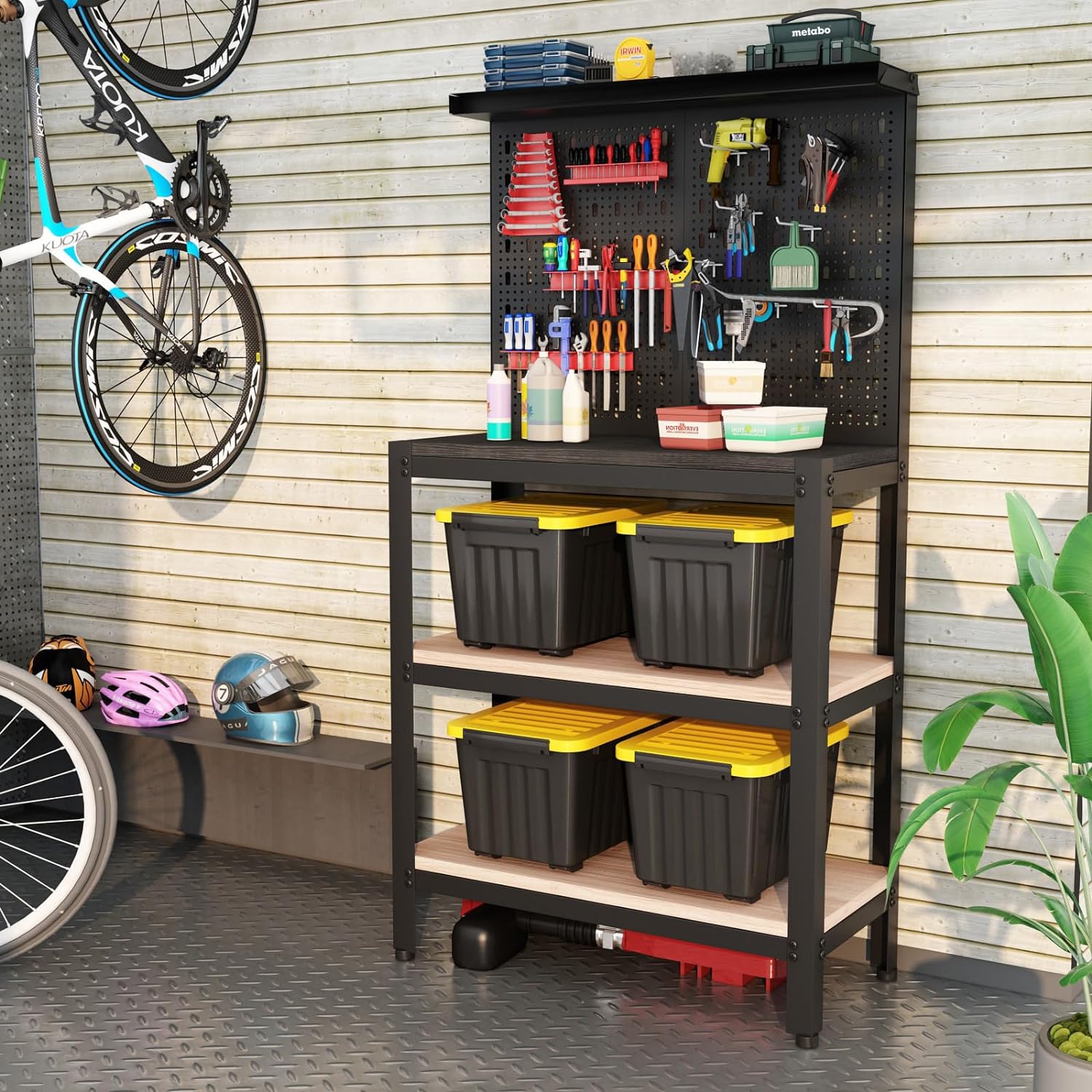 Nazhura 72 Quart Plastic Storage Bin, Stackable and Nestable Storage Boxes with Yellow Lids and Secure Latching Buckles, Large Storage Container (Black/Yellow, 72Quart-4Pack)