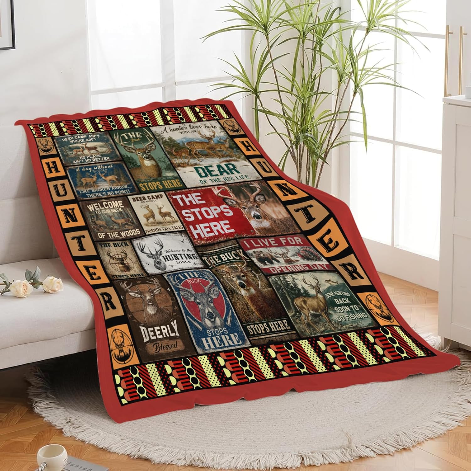 Deer Throw Blanket Hunting Deer Elk Stuff Gifts for Kids Girls Boys Adults Women Men Soft Cozy Warm Plush Fluffy Fuzzy Fleece Blanket Decor 60''X80''
