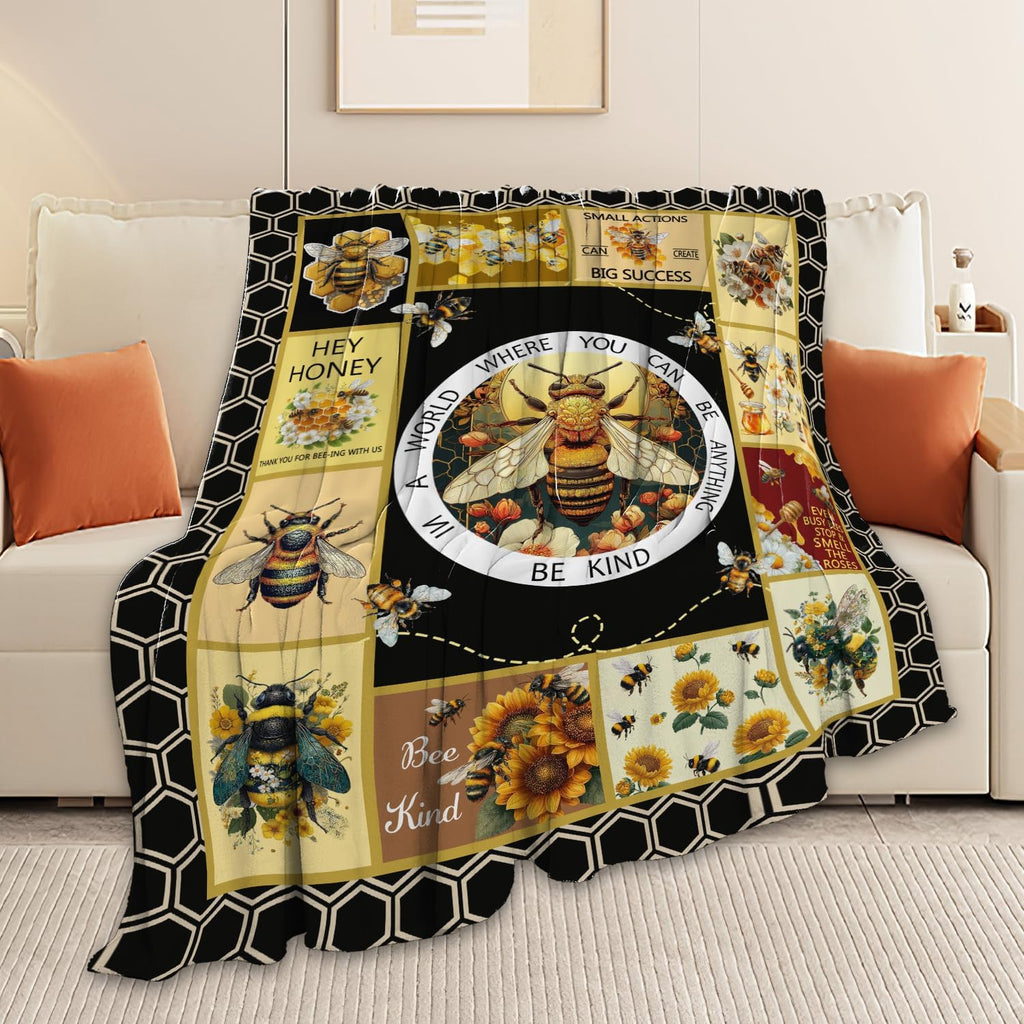 Bee Throw Blanket Bee Stuff Gifts for Kids Girls Boys Adults Women Men Soft Cozy Warm Plush Fluffy Fuzzy Fleece Blanket Decor 50''X60''