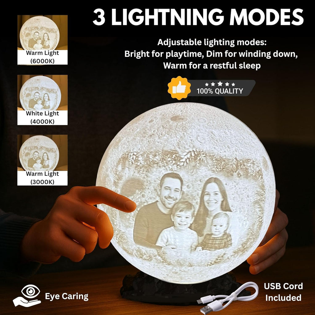 Personalized Christmas Moon Lamp with Custom Photo & Text – Moon Light for Holidays, Christmas Decor, Stocking Stuffers & Family Keepsakes | Christmas Gift for Family, Couples, Kids & Friends