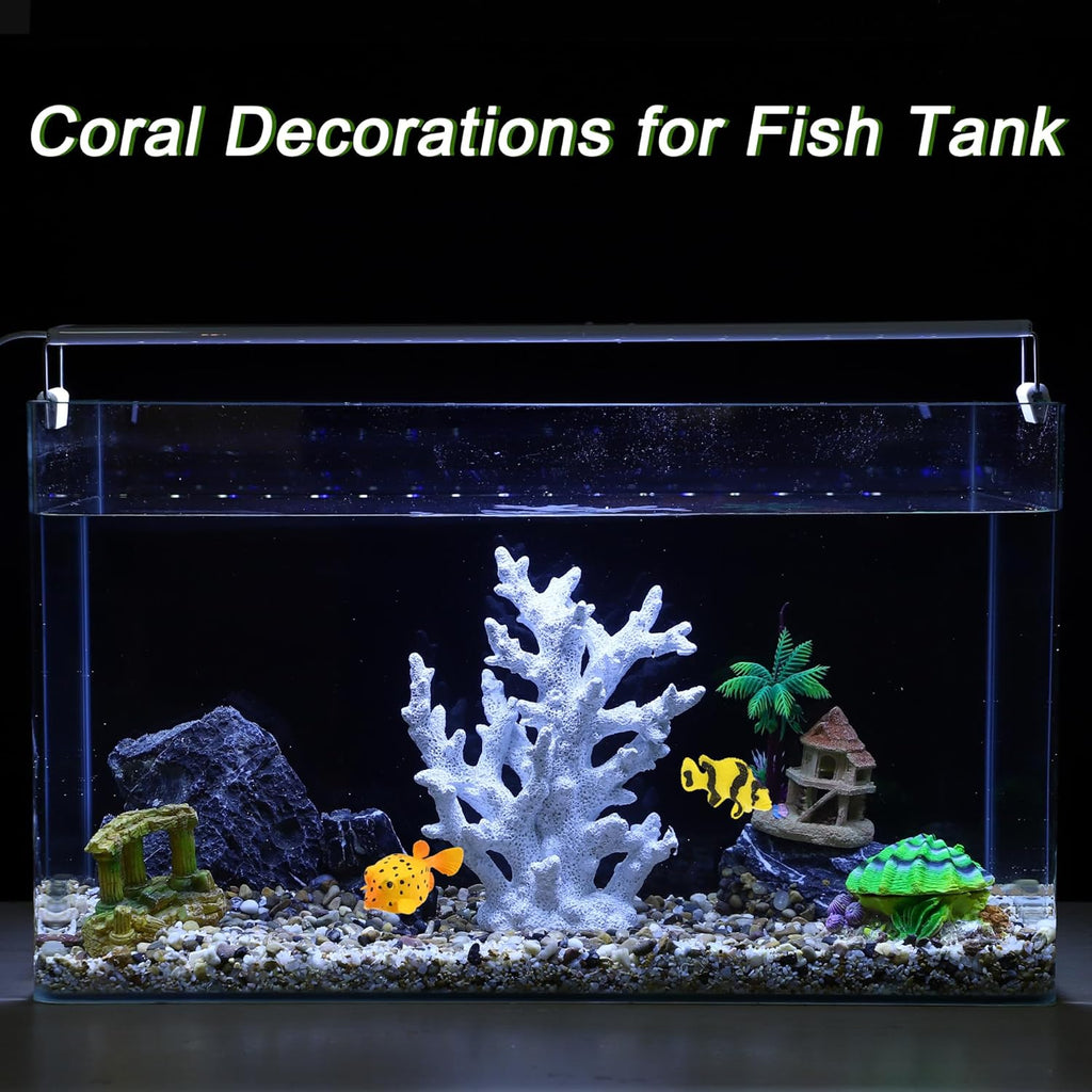 Artificial Coral Decor for Aquarium, Resin Ornaments and Statue Home Decor, 7.48"x2.36"x9.45", White
