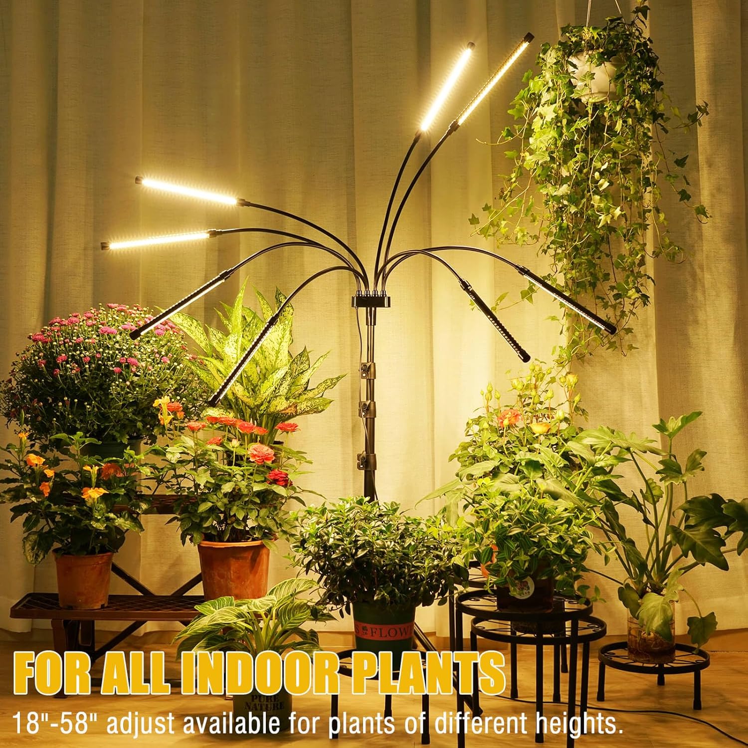 Grow Lights for Indoor Plants [ 8 in1 ], Full Spectrum Plant Lights for Indoor Growing with Tripod Stand, Auto On/Off Timing 4/8/12H, LED Grow Lights for Indoor Plants. (Sunlike 8 Arms)