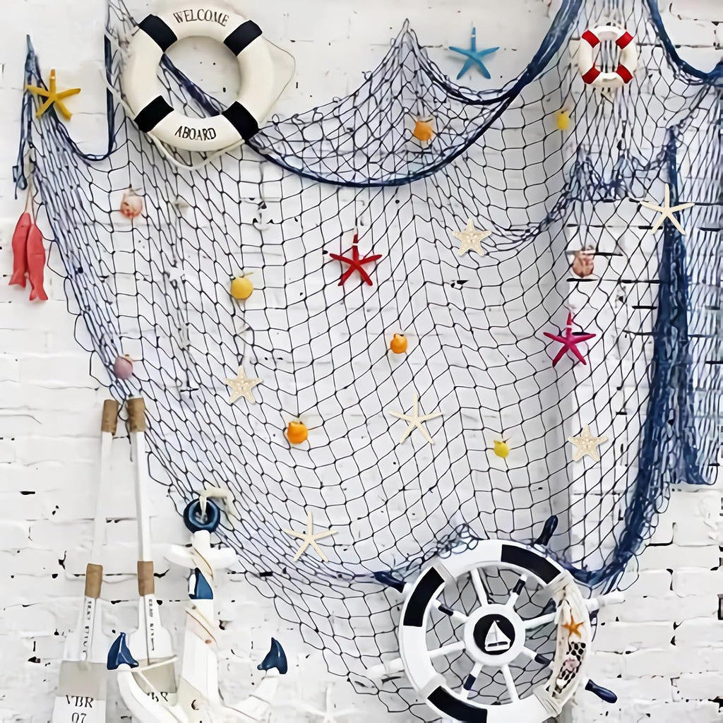 Fangoo 79x39 Inch Nautical Fishing Net Wall Decorations for Under the Sea Party with Shells and Starfish Crafts Bathroom Ceiling Table Decor for Beach Ocean Pirate Wedding Themed Party (blue)